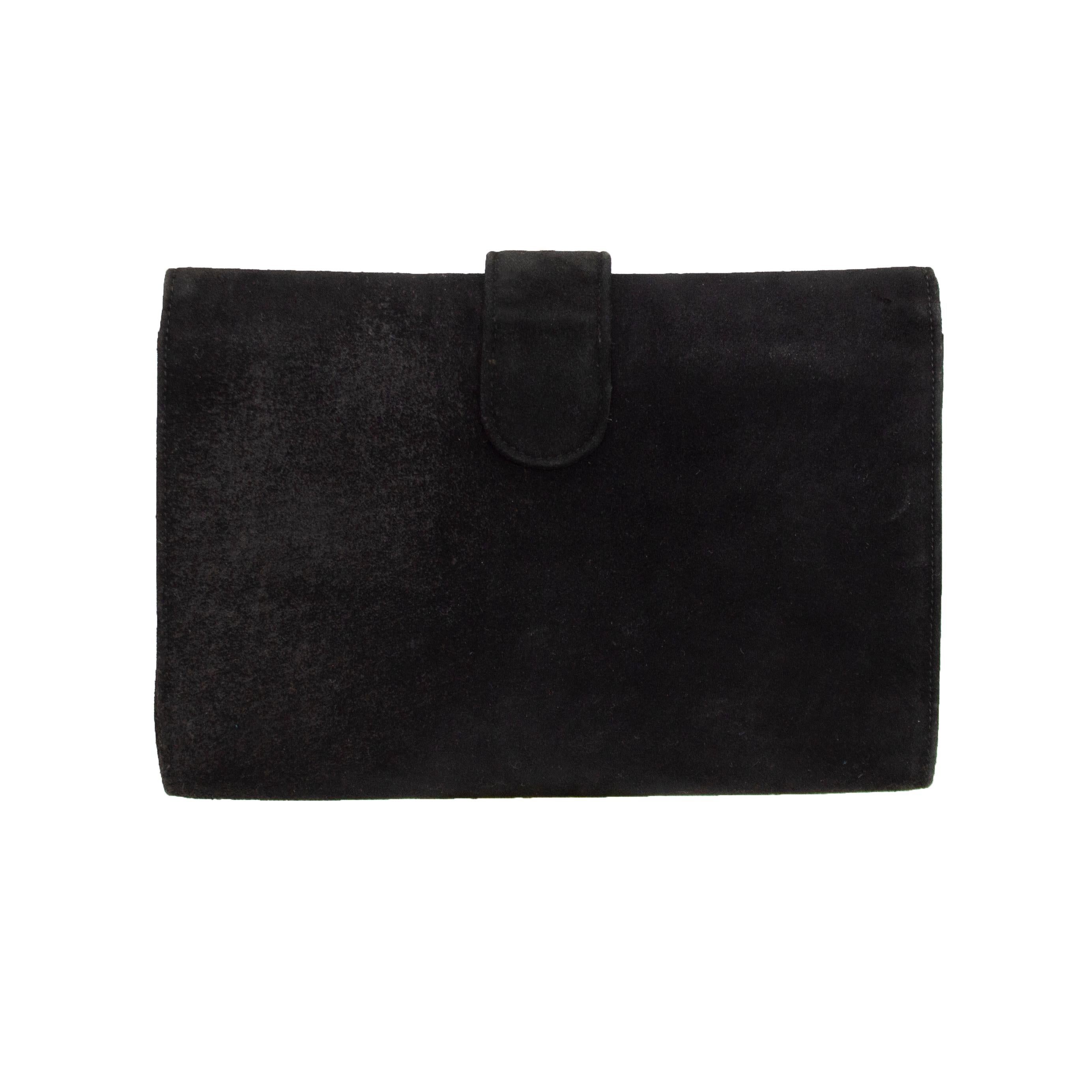 1970s Gucci Black Suede Clutch  In Good Condition For Sale In Toronto, Ontario
