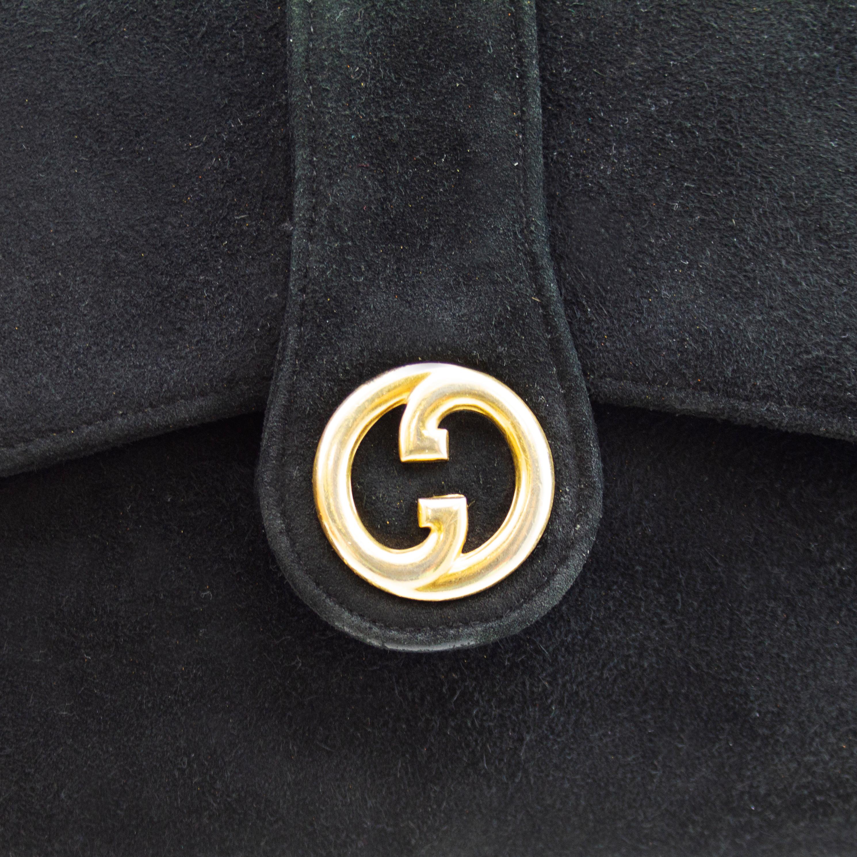 Women's or Men's 1970s Gucci Black Suede Clutch  For Sale