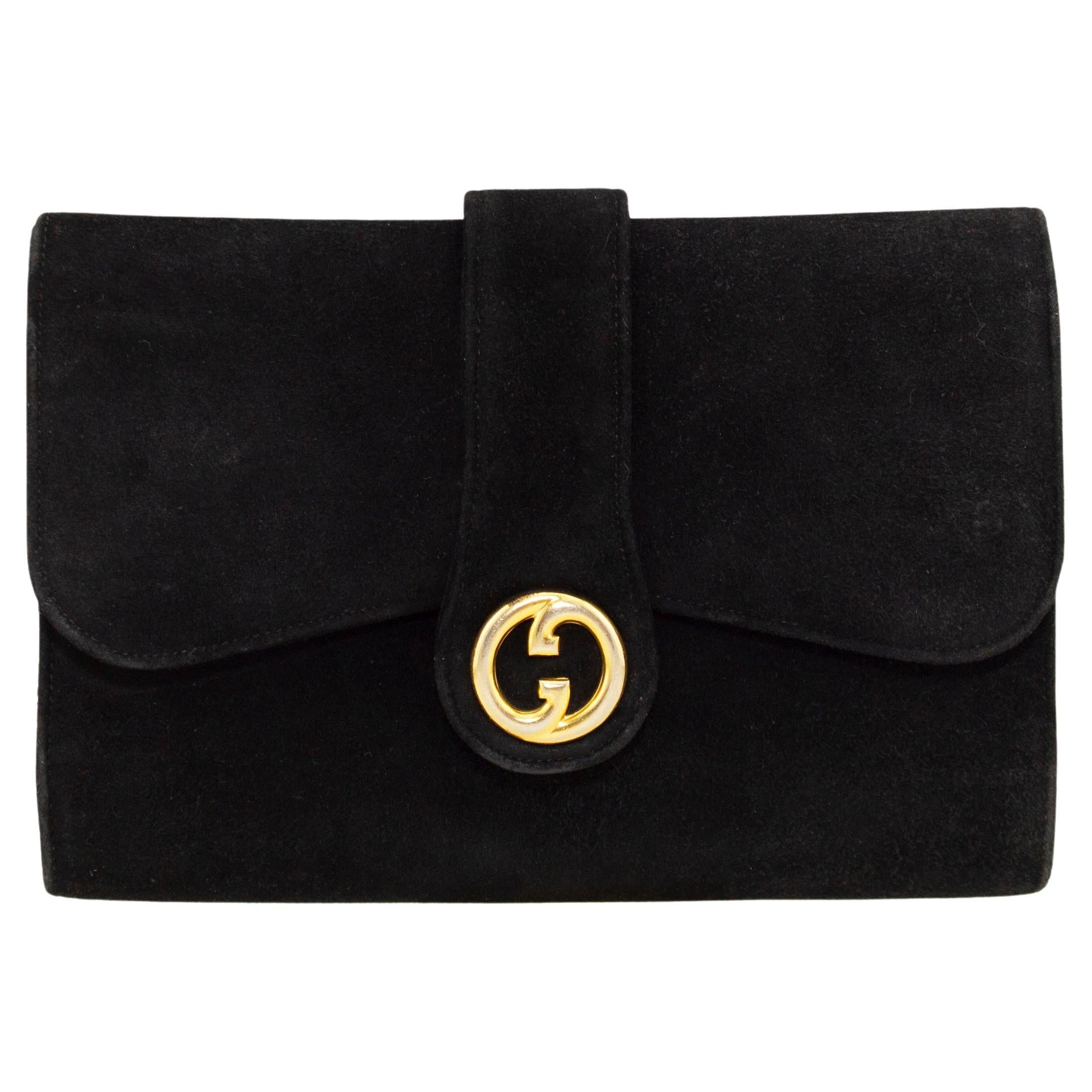 1970s Gucci Black Suede Clutch  For Sale
