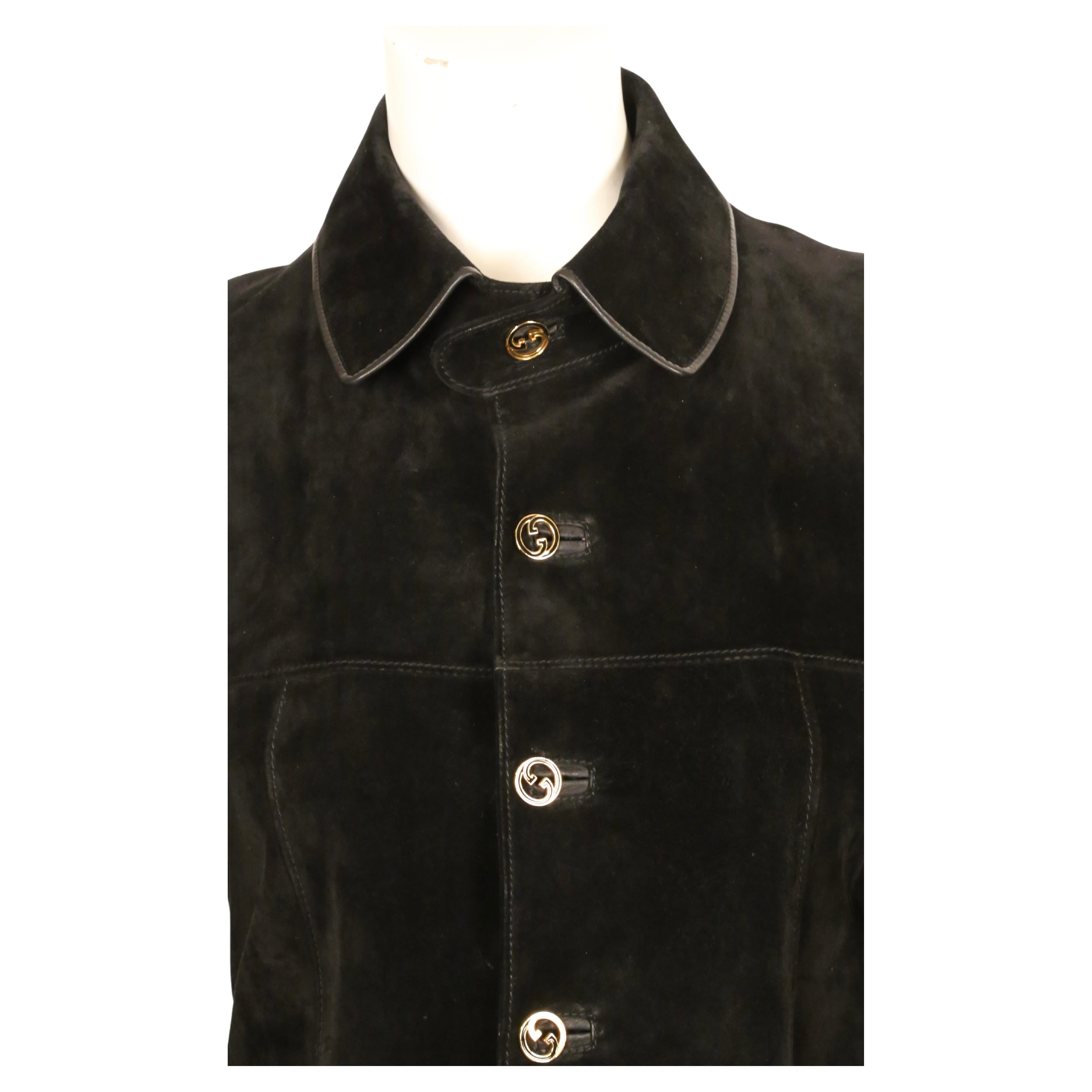 1970's GUCCI black suede jacket with gilt hardware and buckles In Good Condition In San Fransisco, CA