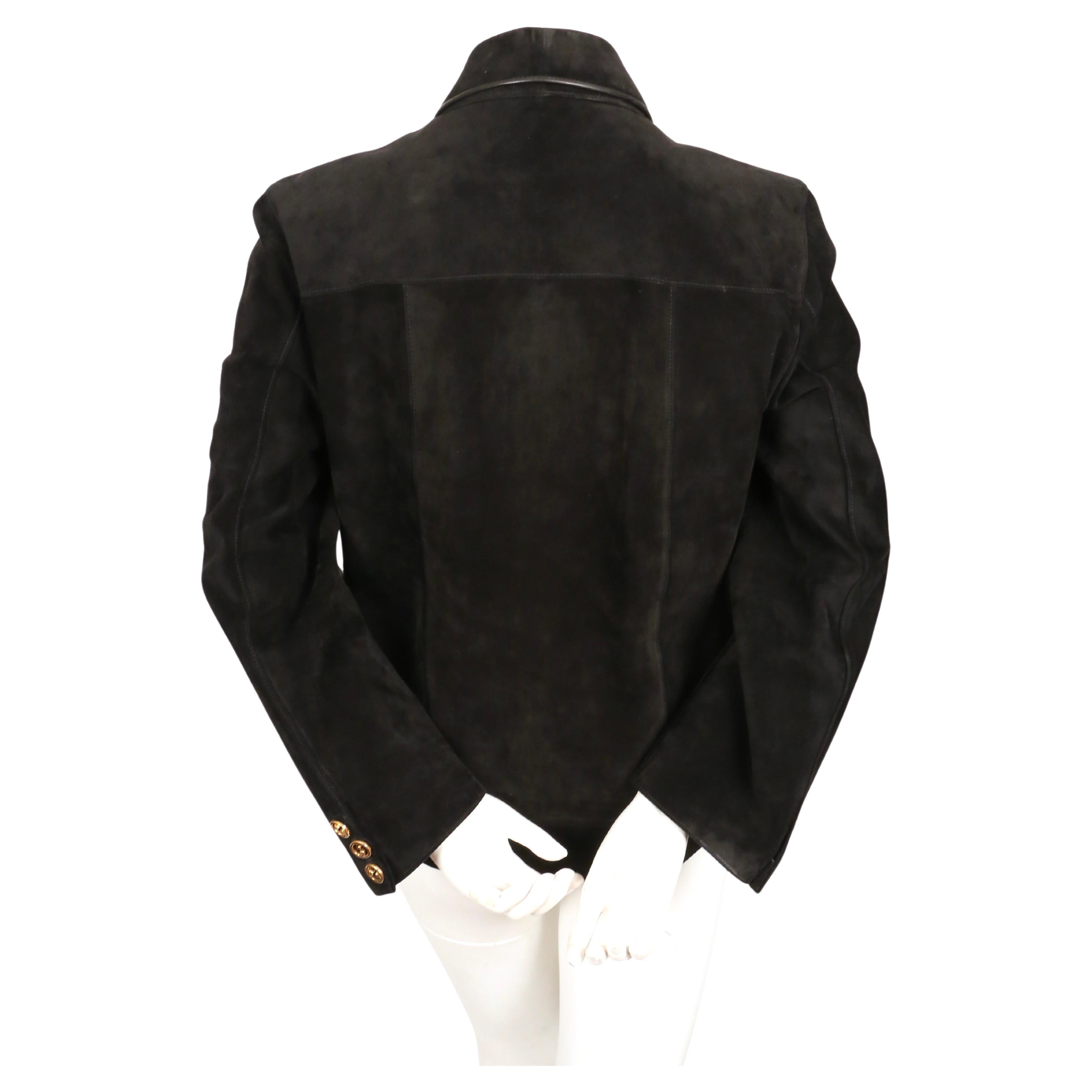 1970's GUCCI black suede jacket with gilt hardware and buckles 3