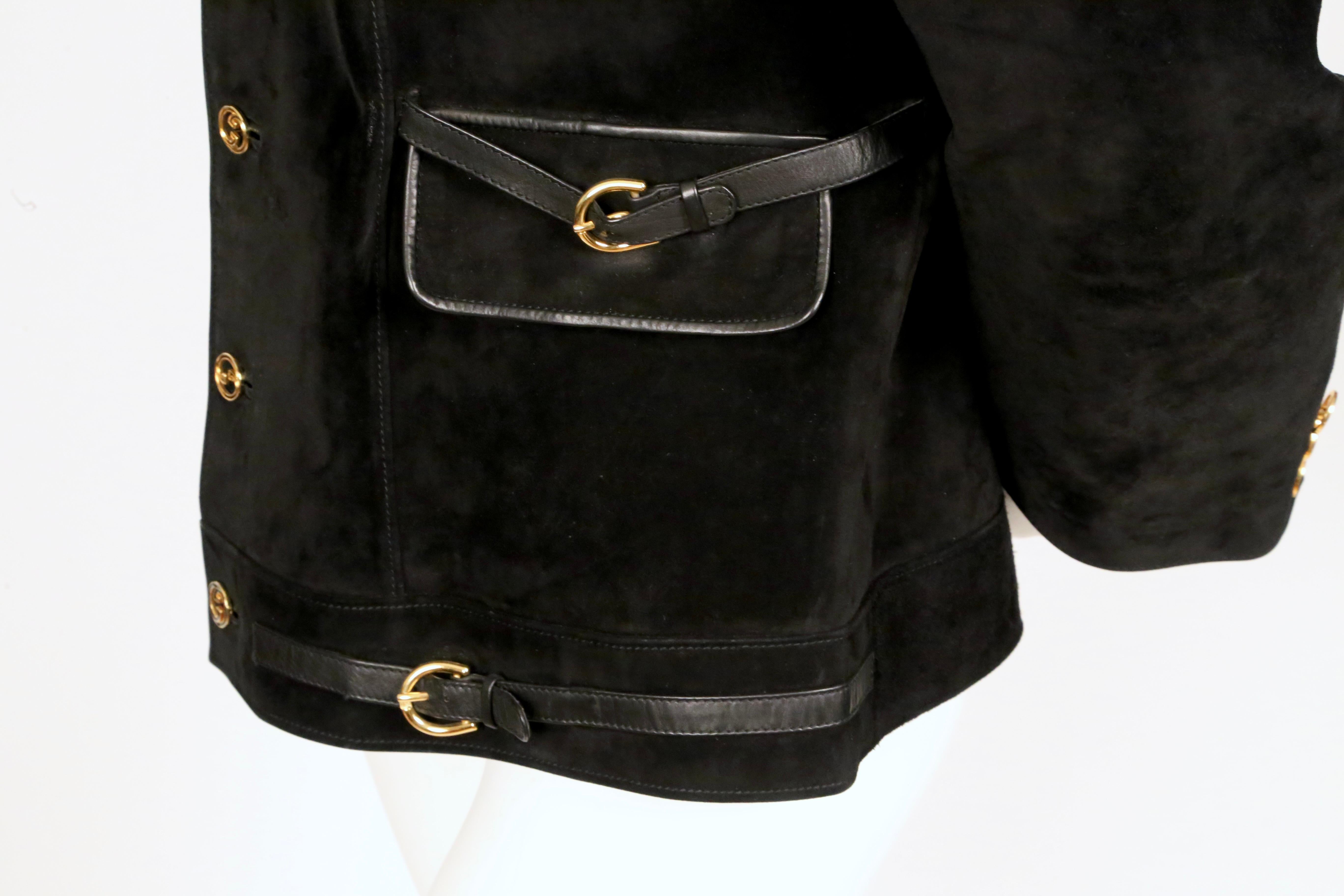 1970's GUCCI black suede jacket with gilt hardware and buckles 4