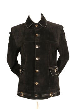Vintage 1970's GUCCI black suede jacket with gilt hardware and buckles