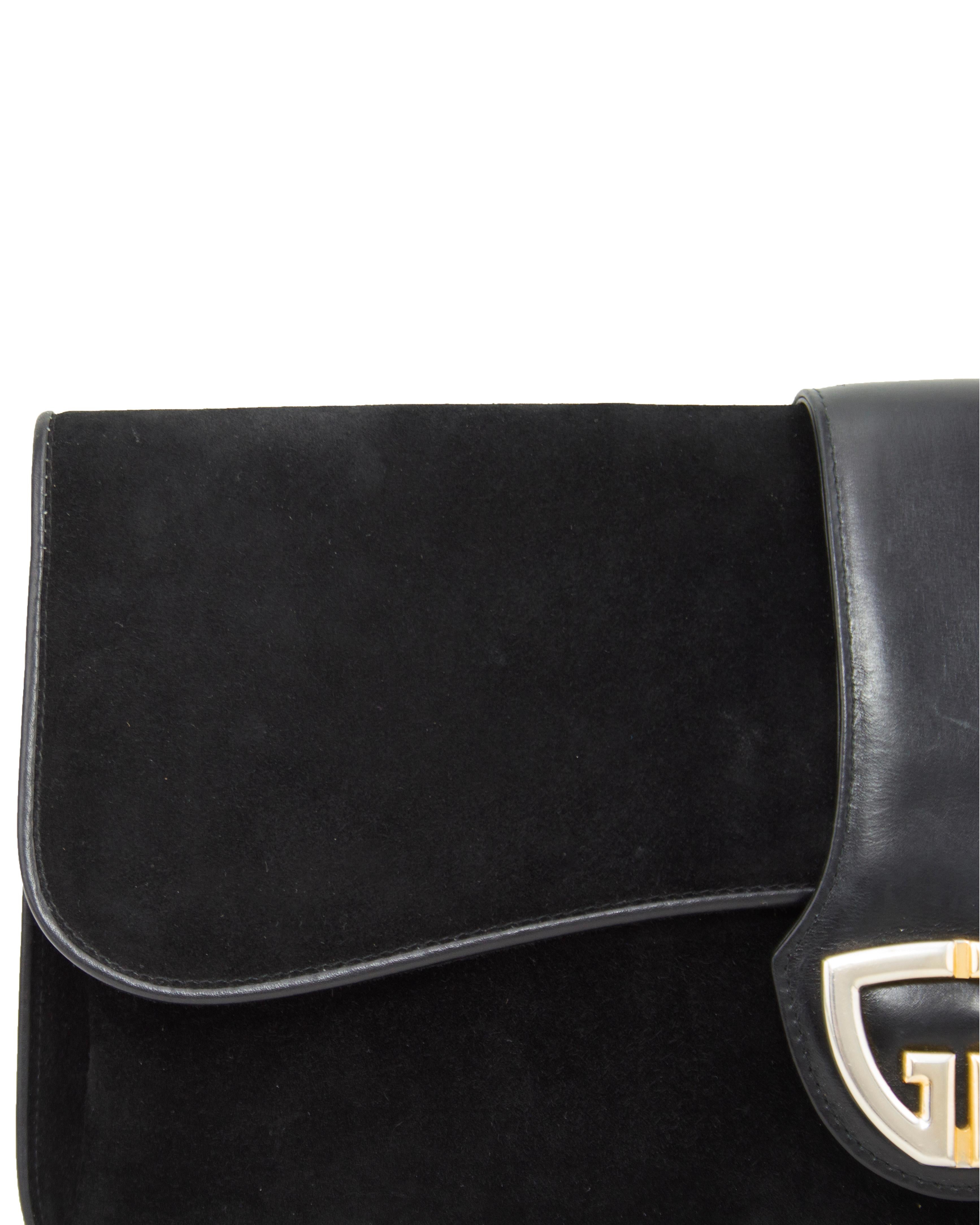 1970s Gucci Black Suede Large Clutch  For Sale 1