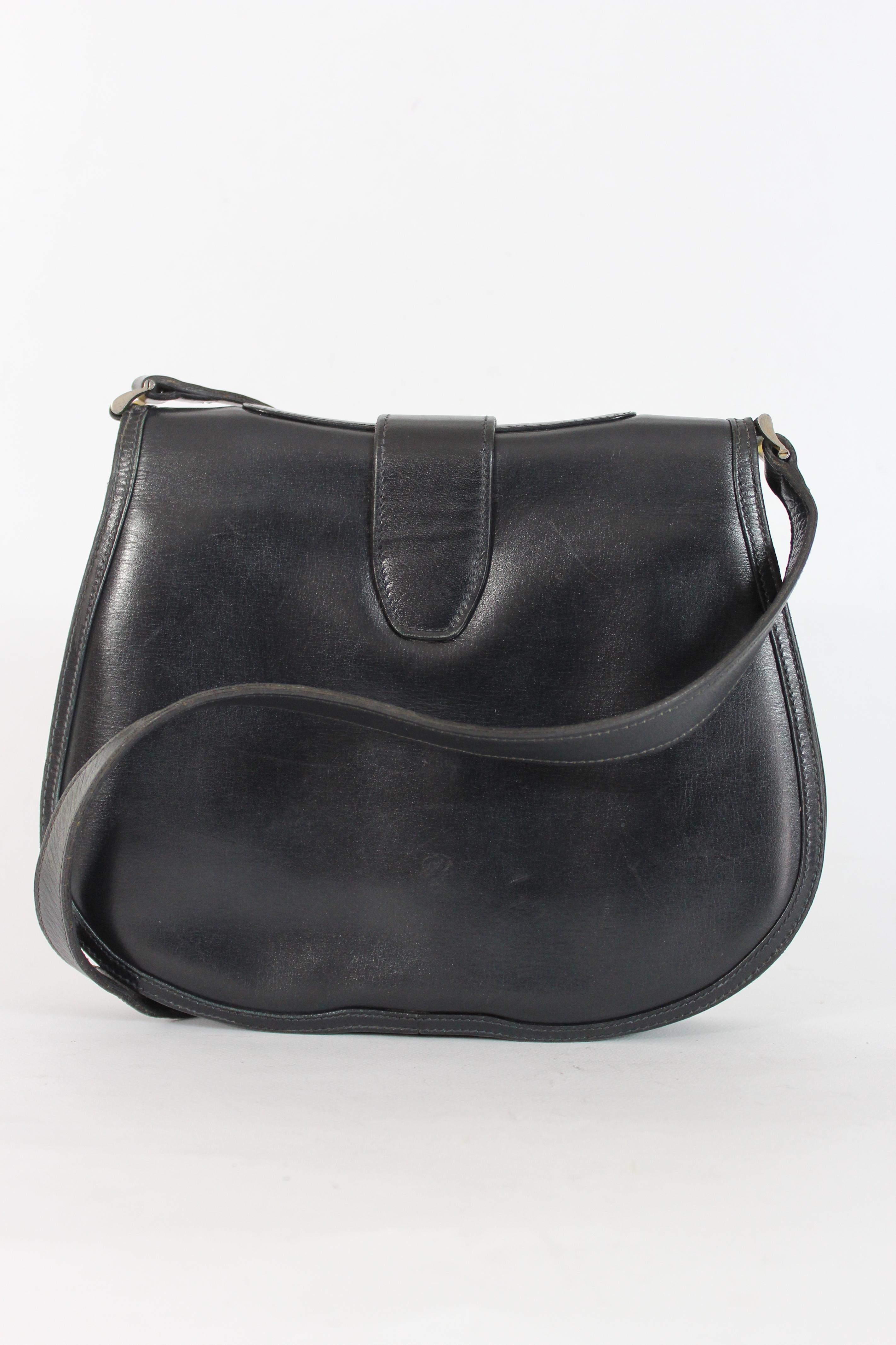Black 1970s Gucci Blue Leather Shoulder Bag