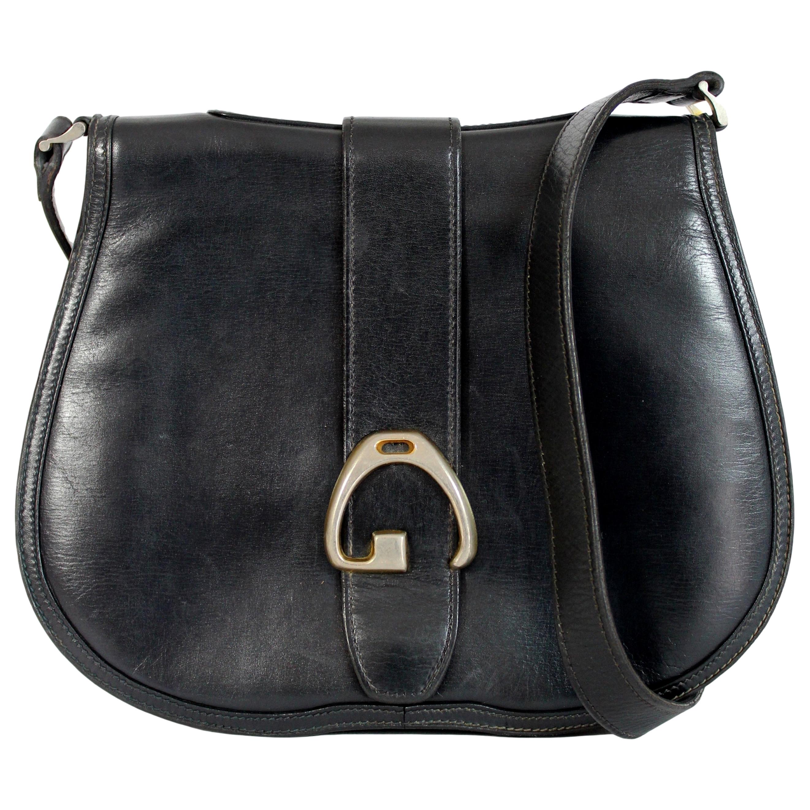 1970s Gucci Blue Leather Shoulder Bag