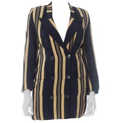 1970S GUCCI Blue & White Silk Crepe De Chine Nautical Summer Striped Blazer Wit