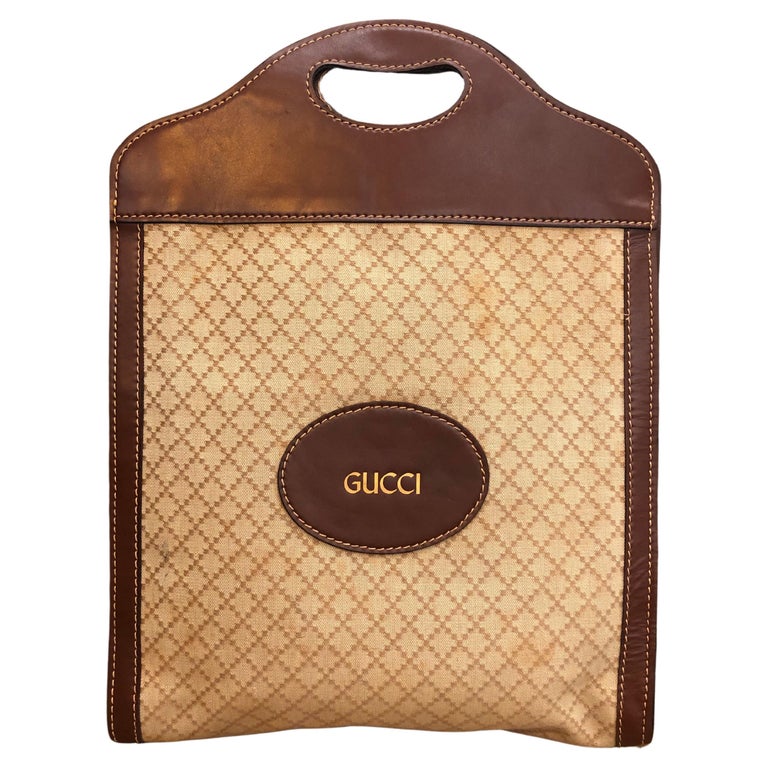 Vintage GUCCI Brown Diamanté Jacquard Book Tote Bag For Sale at 1stDibs