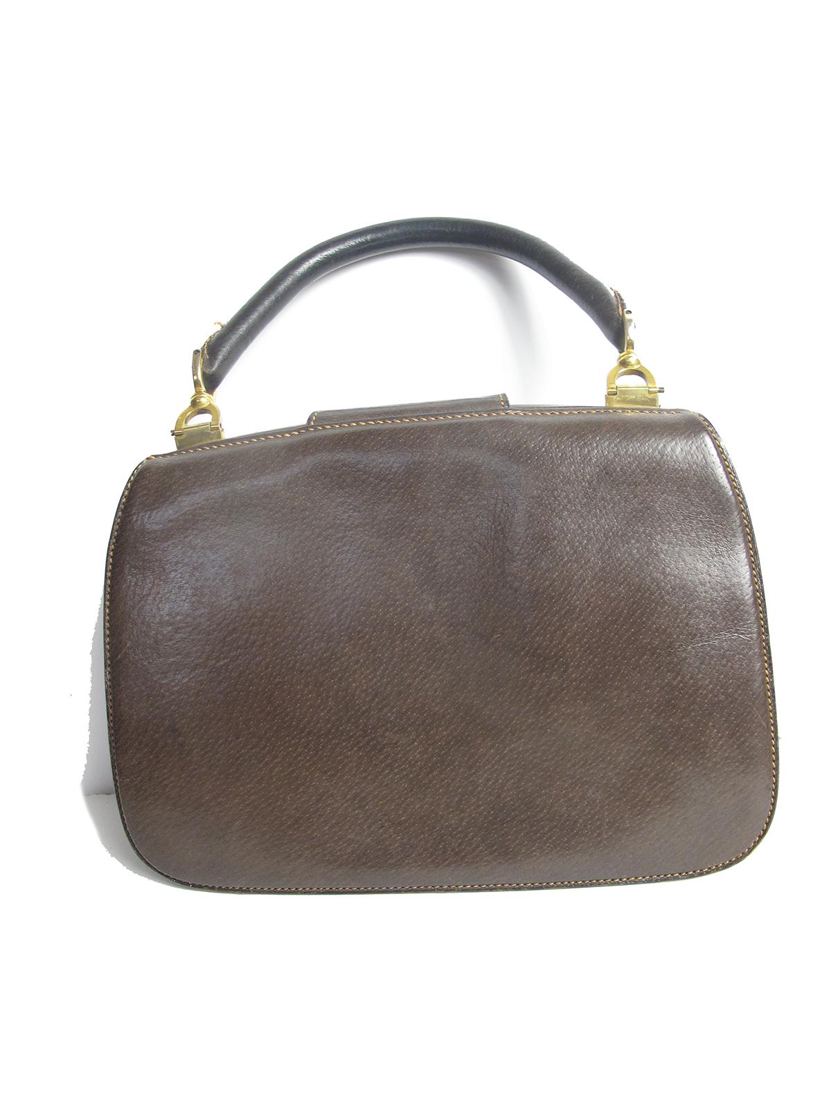 1970s Gucci brown leather frame bag top handle In Excellent Condition In Austin, TX