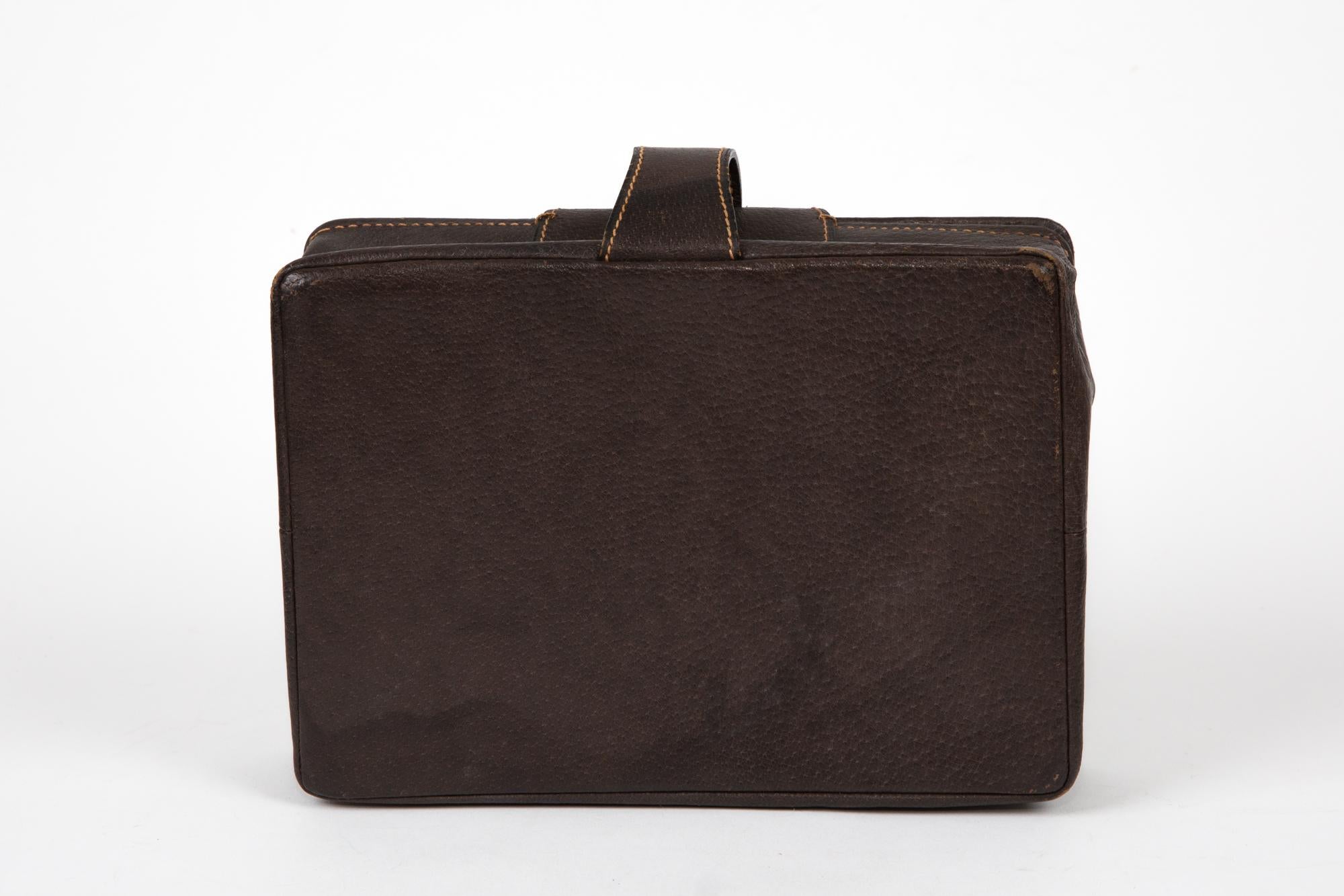 1970er Gucci Braunes Leder Vanity Travel Kit (Schwarz) im Angebot