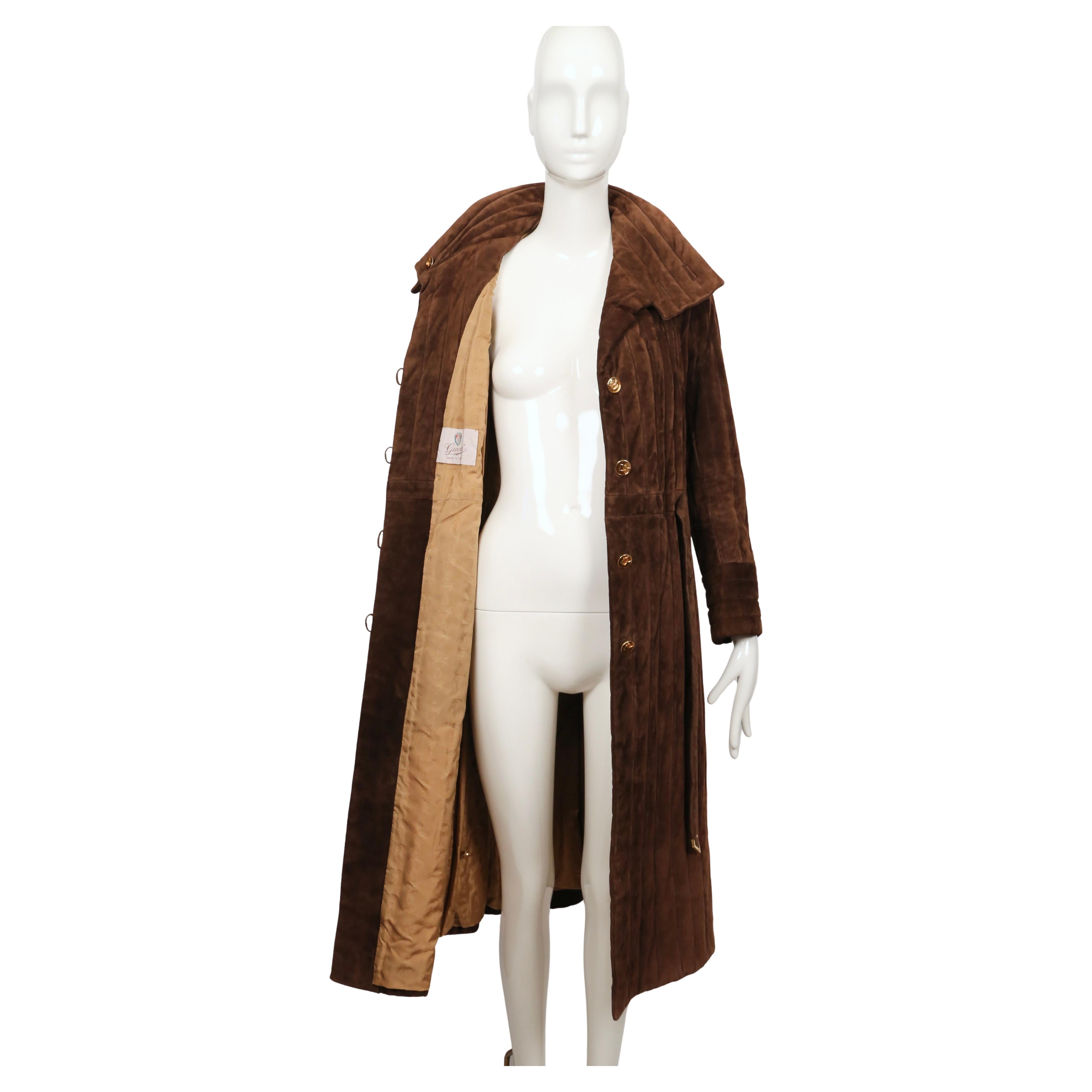 Cappotto trapuntato in pelle scamosciata marrone di Gucci degli anni '70 con ferri da cavallo dorati in vendita 6