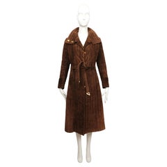 1970's GUCCI brown suede quilted coat with gold equestrian horseshoe hardware