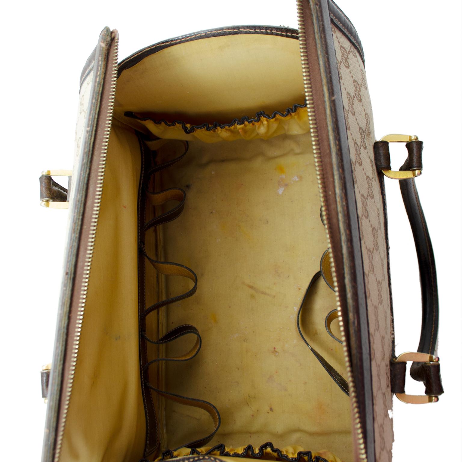 Women's or Men's 1970s Gucci Canvas Monogram Hard Train Vanity Case For Sale