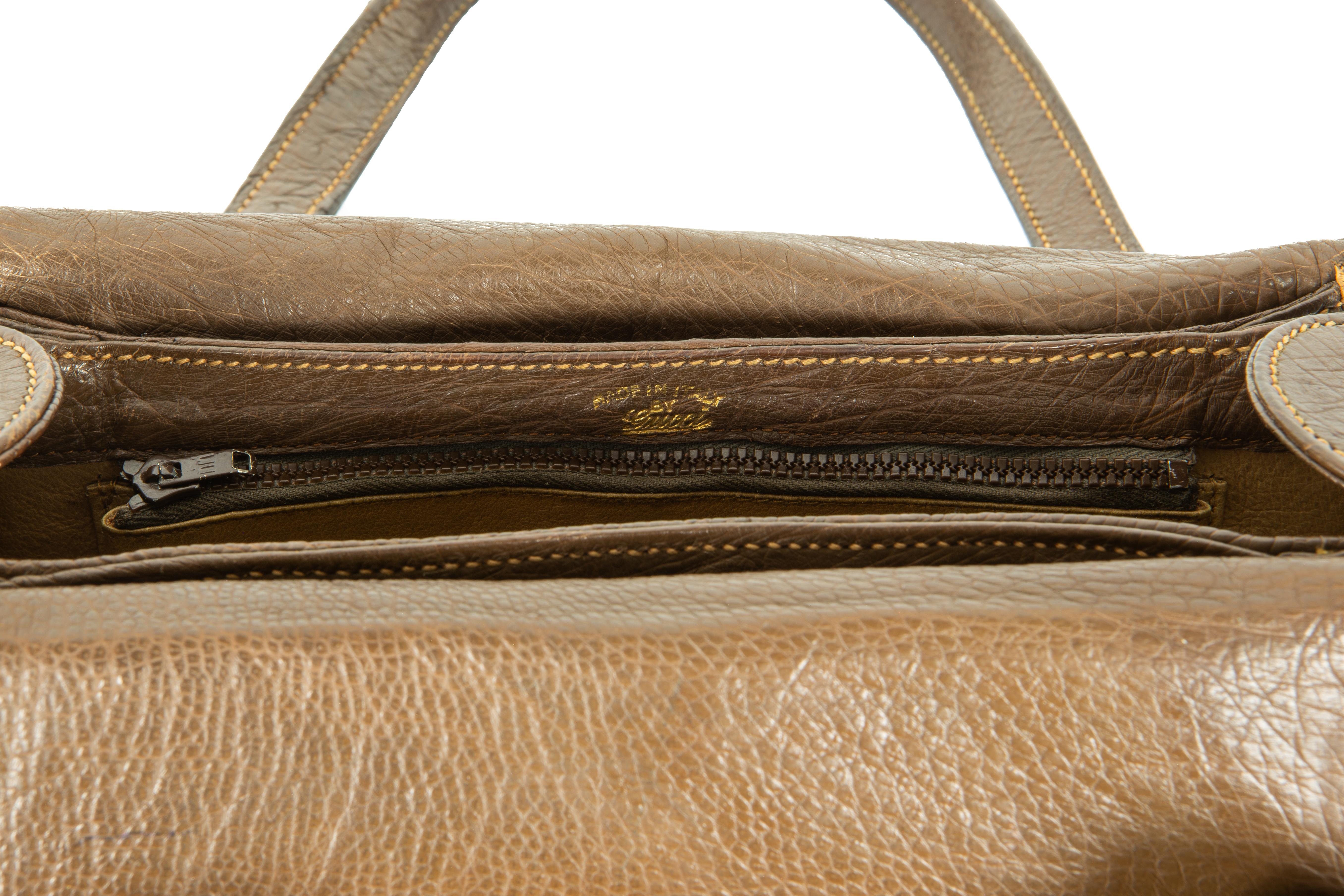 1970s Gucci Chocolate-Brown Ostrich Handbag 2