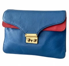 1970s Gucci Color Block Leather Navy Red Vintage Clutch Purse