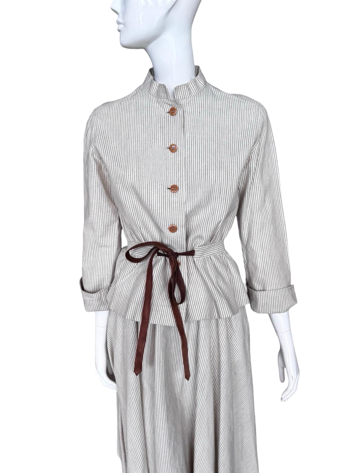 Gray 1970s Gucci Cotton Striped Skirt Set For Sale