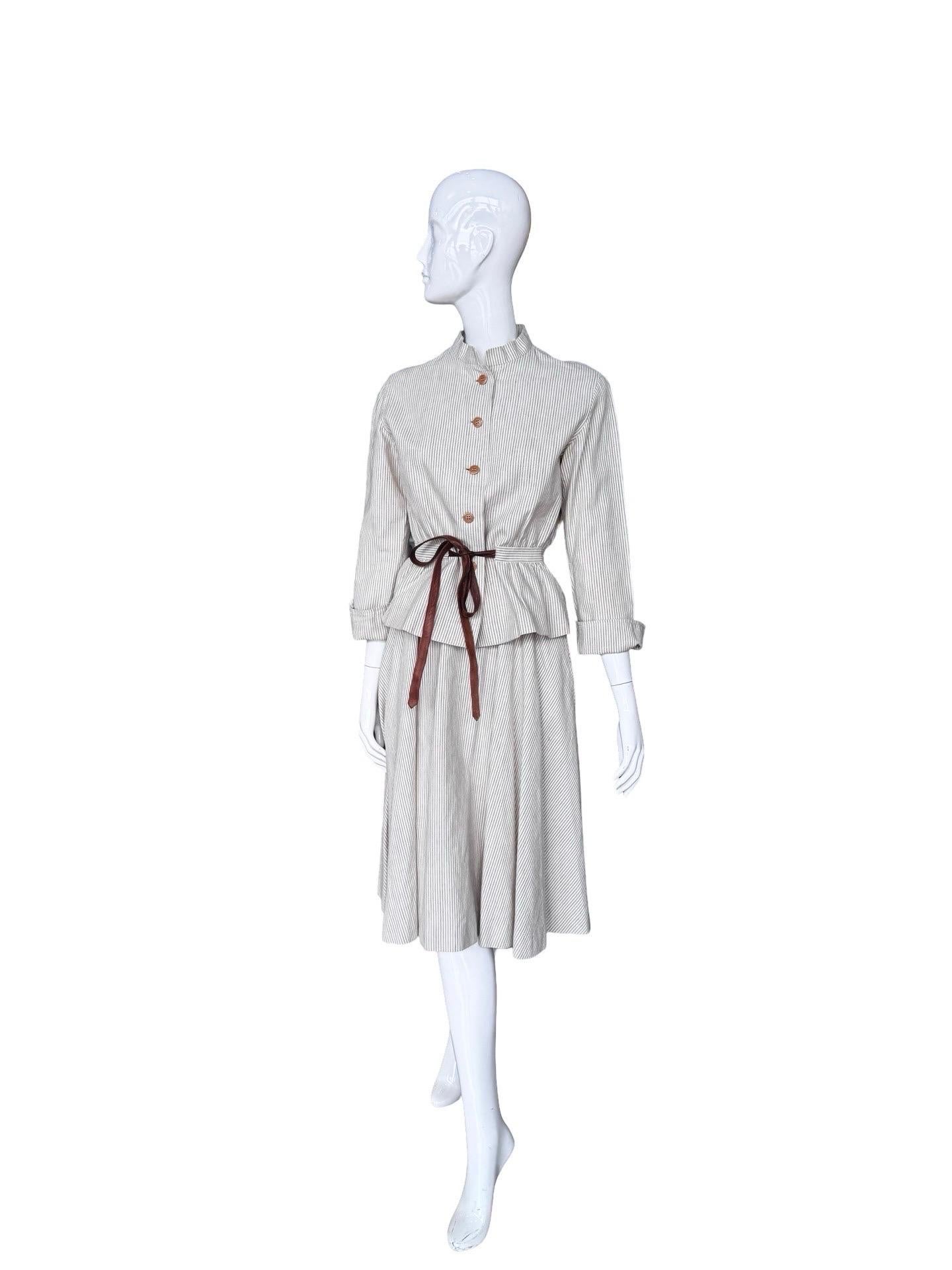 1970s Gucci Cotton Striped Skirt Set For Sale 1