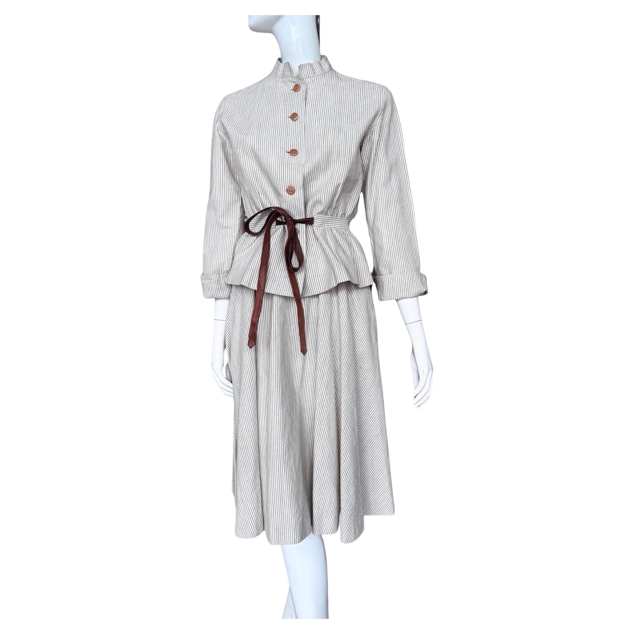1970s Gucci Cotton Striped Skirt Set For Sale