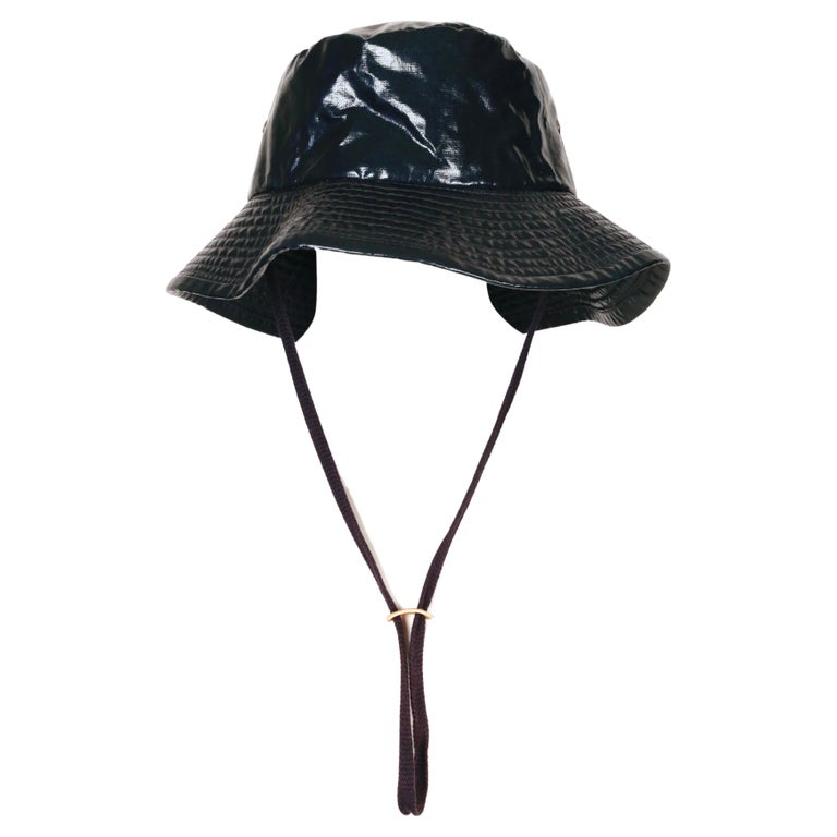 1970's GUCCI dark petrol blue waterproof bucket hat with stampede chin strap For Sale at 1stDibs