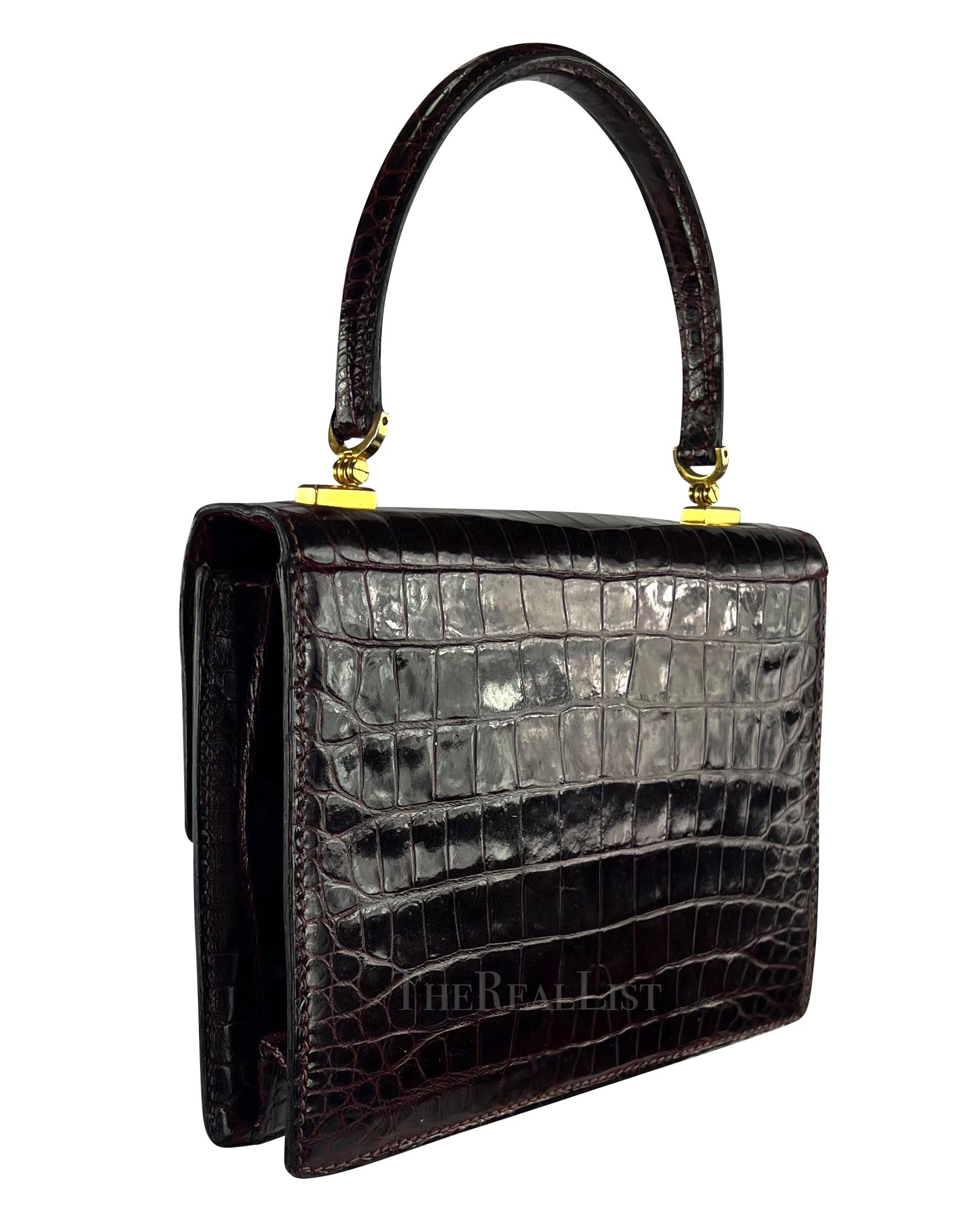 Women's 1970s Gucci Deep Burgundy Crocodile Top Handle Flap Bag