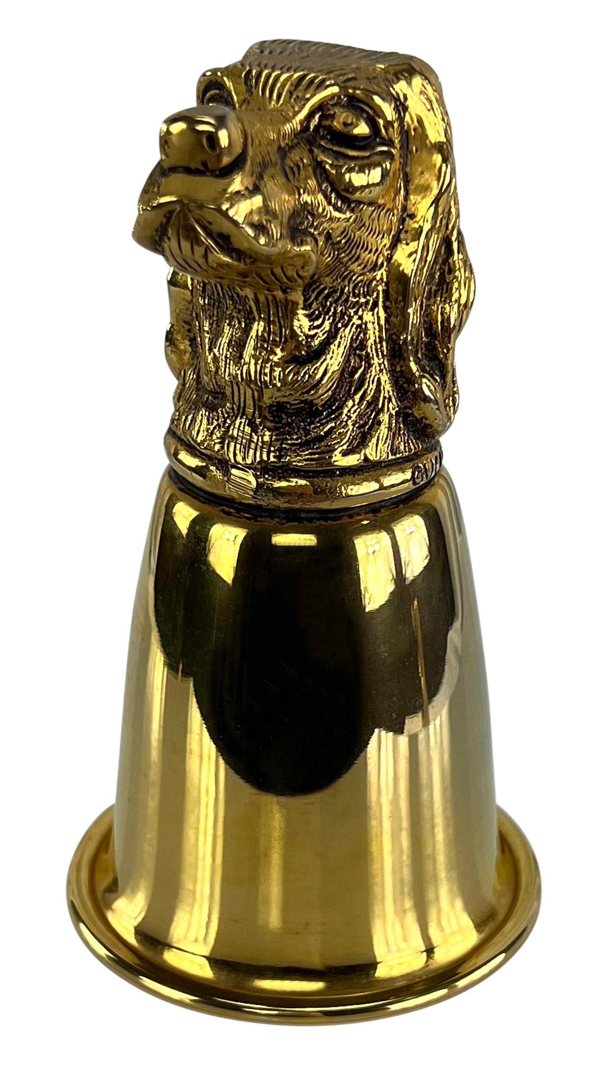 1970s Gucci Dog Figural Gold Wash Hunting Set of Two Cup Pair For Sale 5