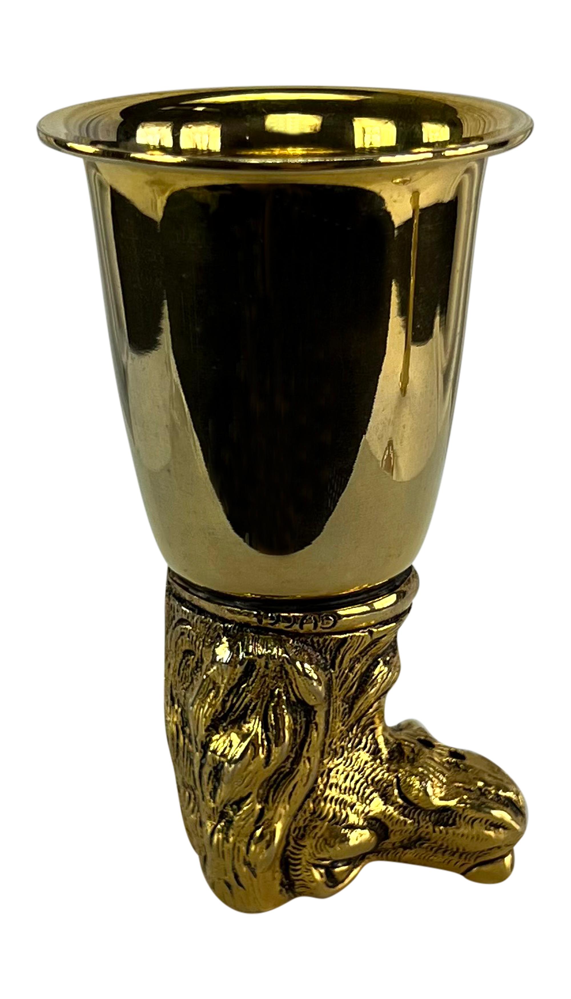1970s Gucci Dog Figural Gold Wash Hunting Set of Two Cup Pair For Sale 9