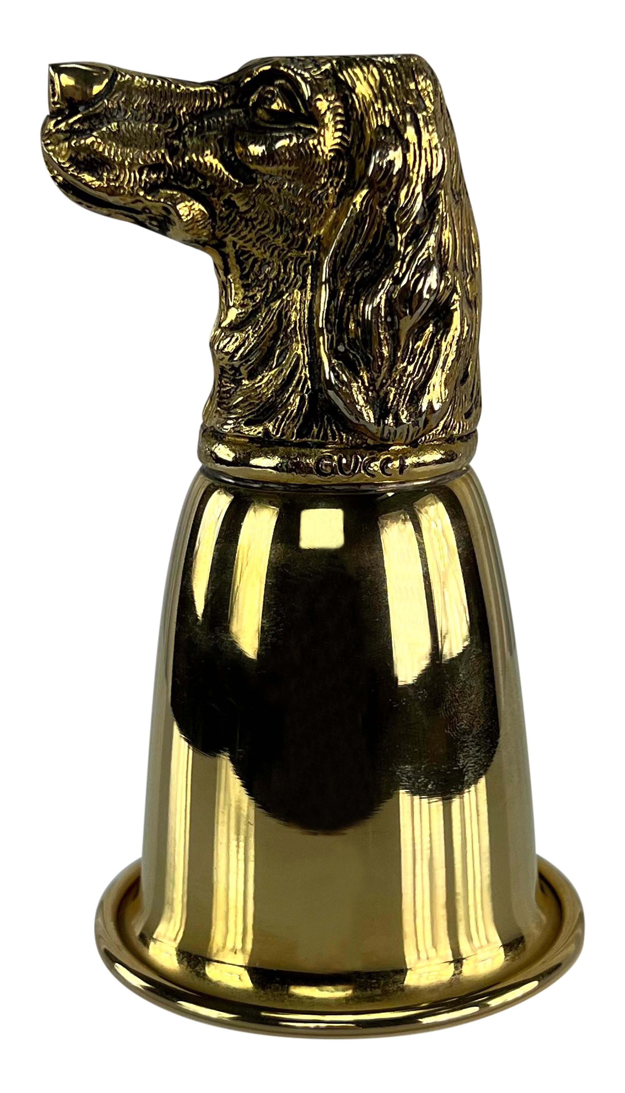 Black 1970s Gucci Dog Figural Gold Wash Hunting Set of Two Cup Pair For Sale