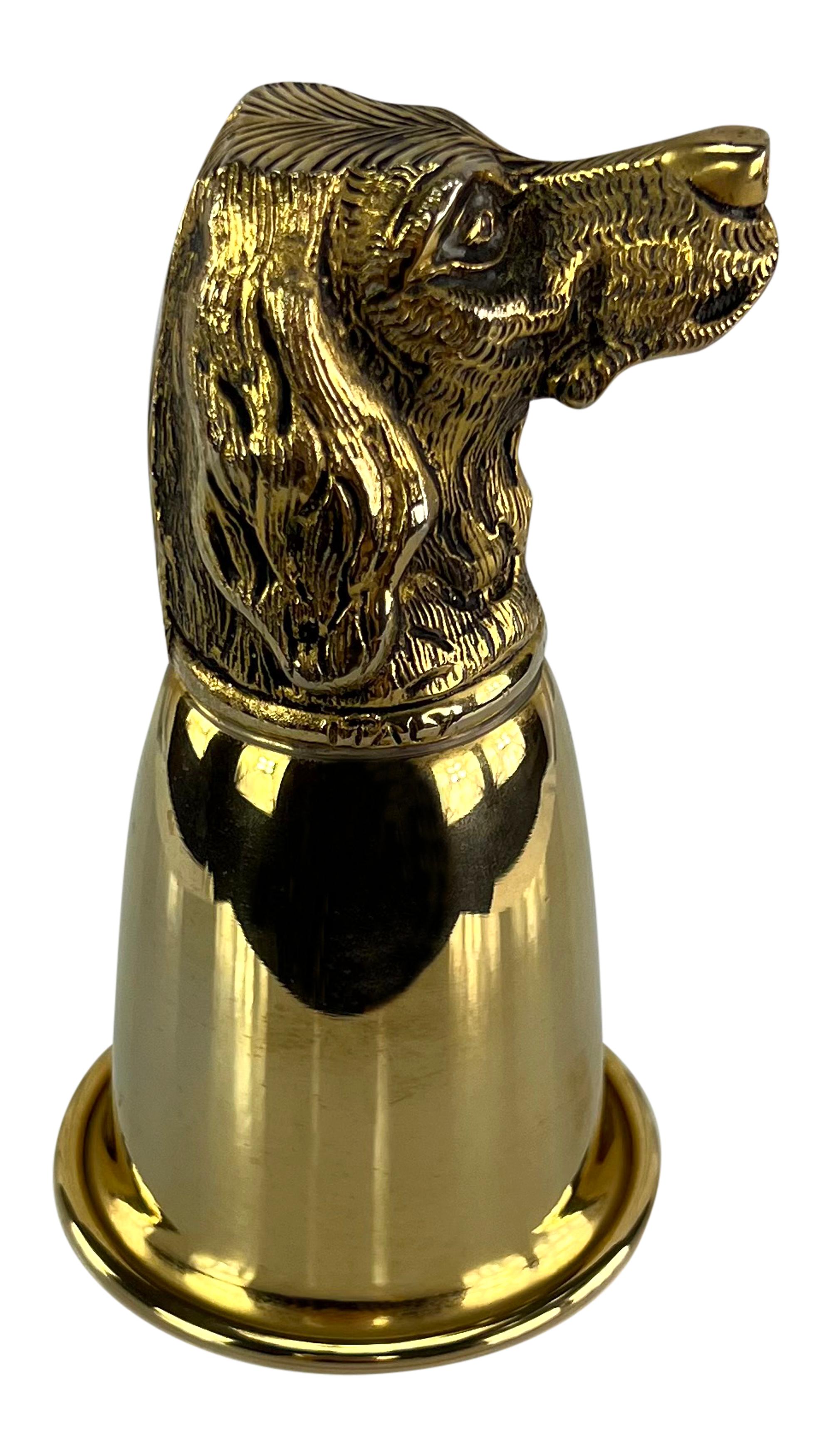 1970s Gucci Dog Figural Gold Wash Hunting Set of Two Cup Pair For Sale 1