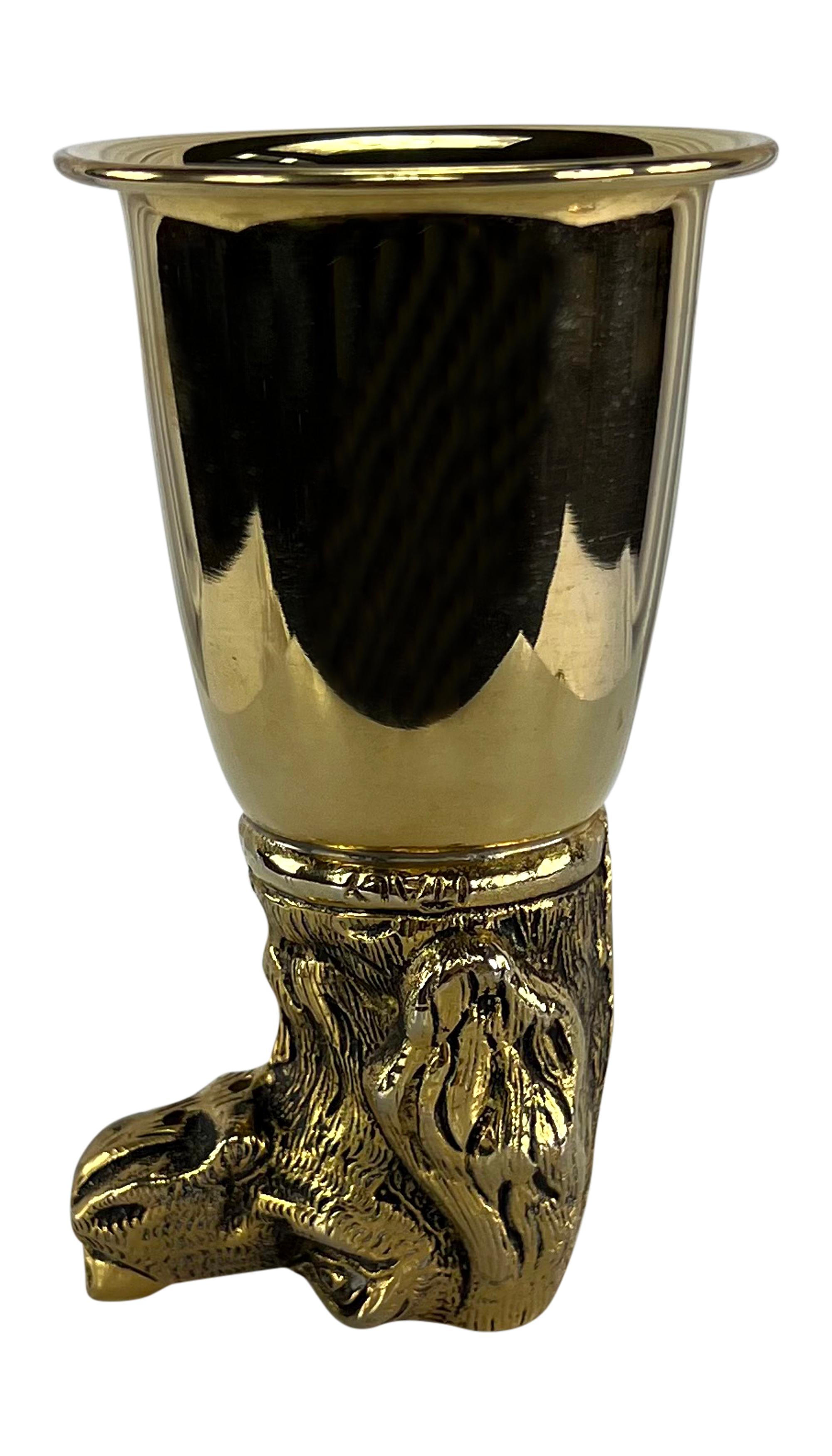 1970s Gucci Dog Figural Gold Wash Hunting Set of Two Cup Pair For Sale 3