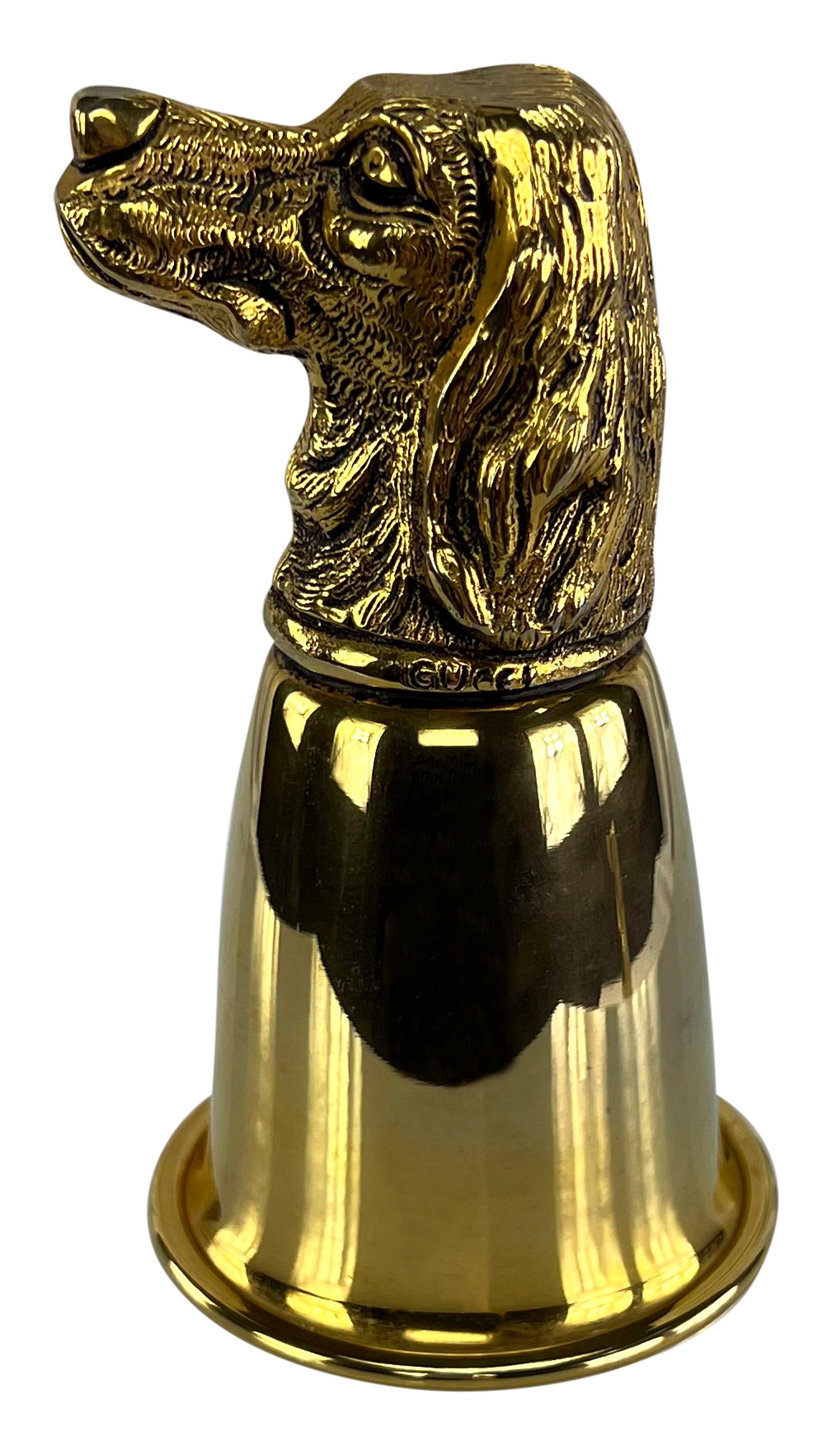 1970s Gucci Dog Figural Gold Wash Hunting Set of Two Cup Pair For Sale 4
