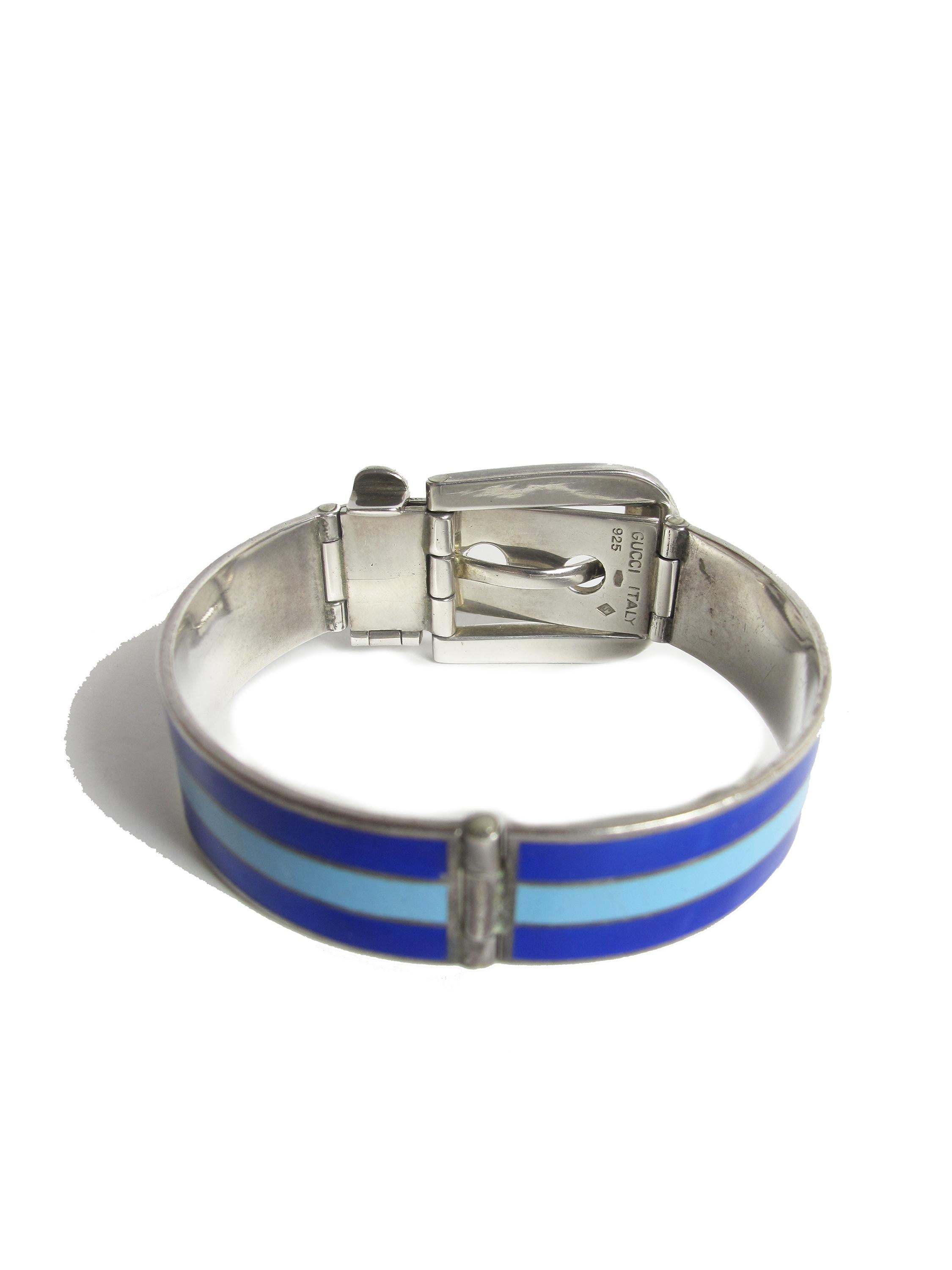 GUCCI 1970s enamel striped bracelet.  Sterling silver , buckle opens. 

Condition: Very good, some all over wear. 