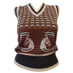 Vintage 1970s Gucci Equestrian Logo Wool Sweater Vest