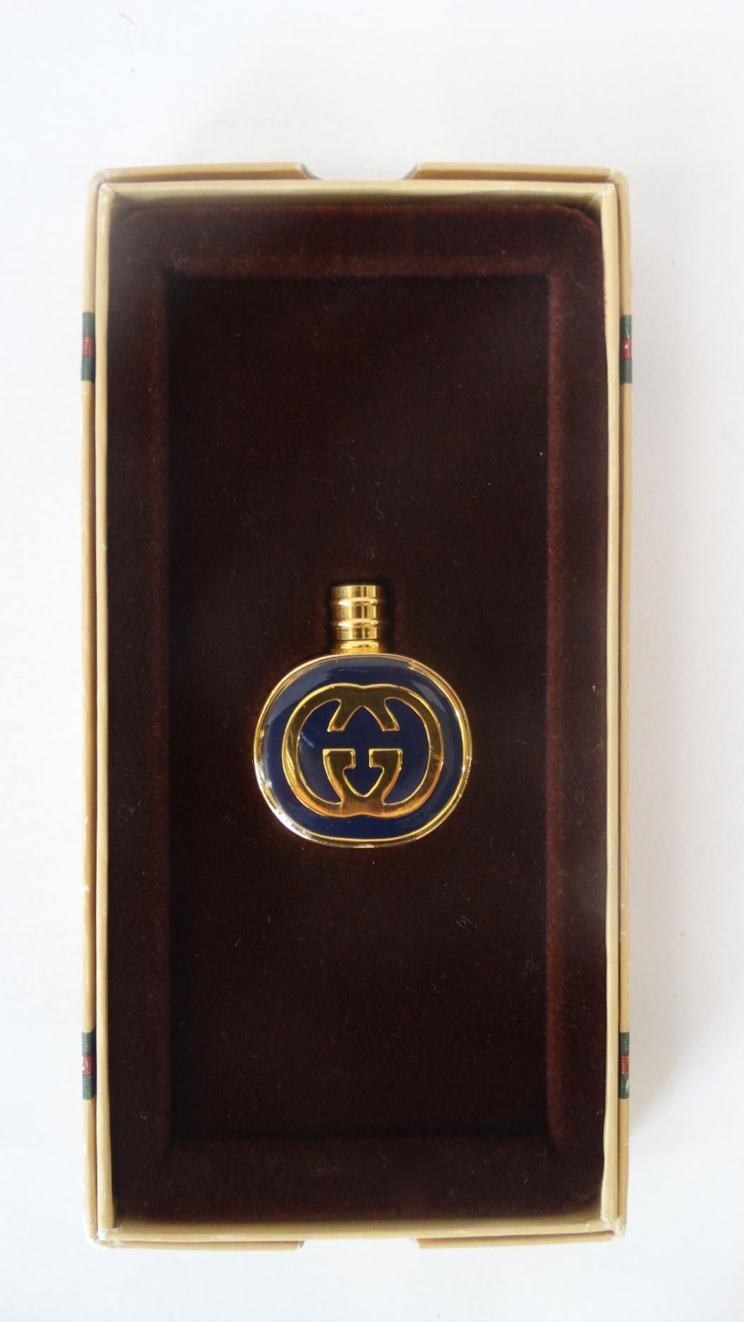 Black 1970s Gucci Gold & Navy Blue Enamel Mini Perfume Bottle