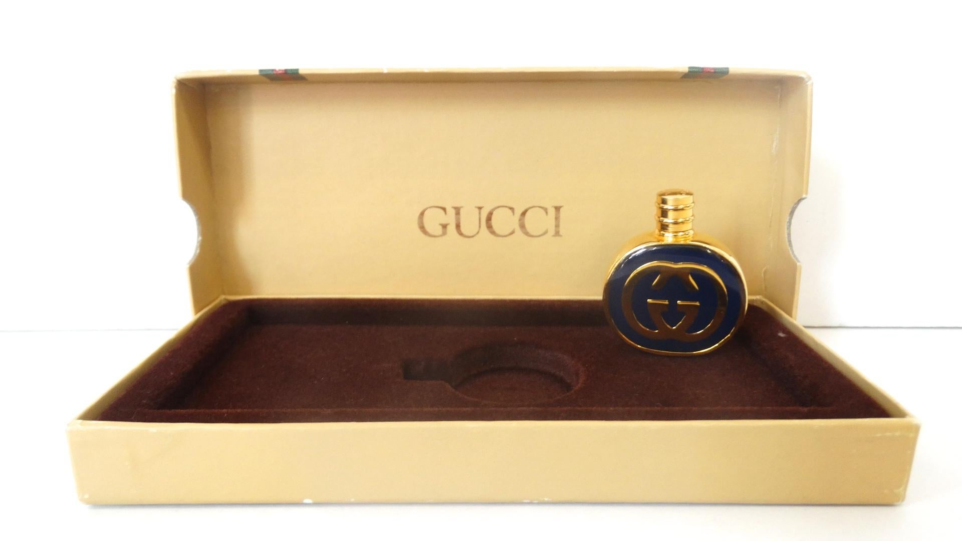 Women's or Men's 1970s Gucci Gold & Navy Blue Enamel Mini Perfume Bottle