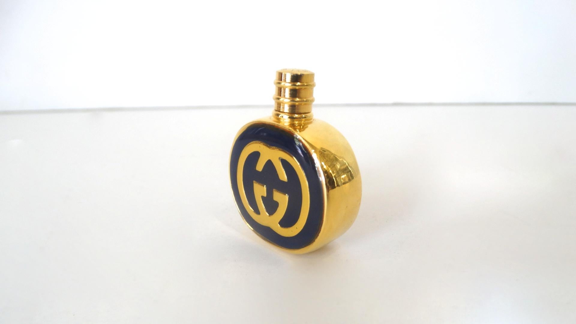 1970s Gucci Gold & Navy Blue Enamel Mini Perfume Bottle 1