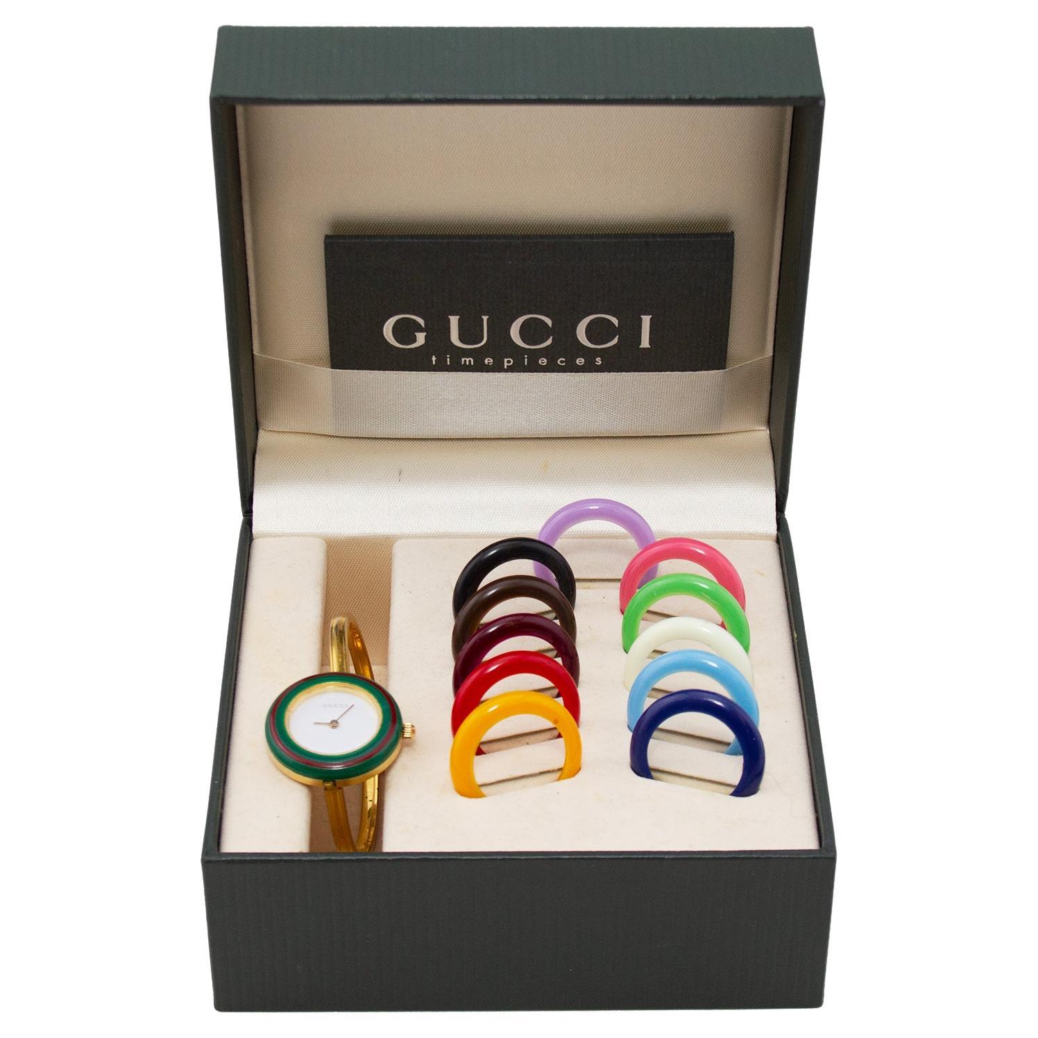 1970's Gucci Interchangeable Bezels Watch with Box at 1stDibs