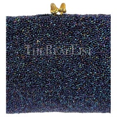 1970s Gucci Iridescent Blue Caviar Beaded Mini Evening Kiss-Lock Clutch