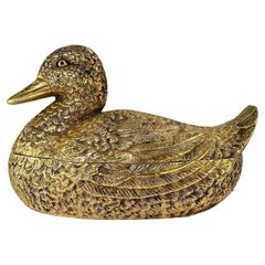 1970s Gucci Large Mallard Duck Decoy Gold Metal Lidded Container