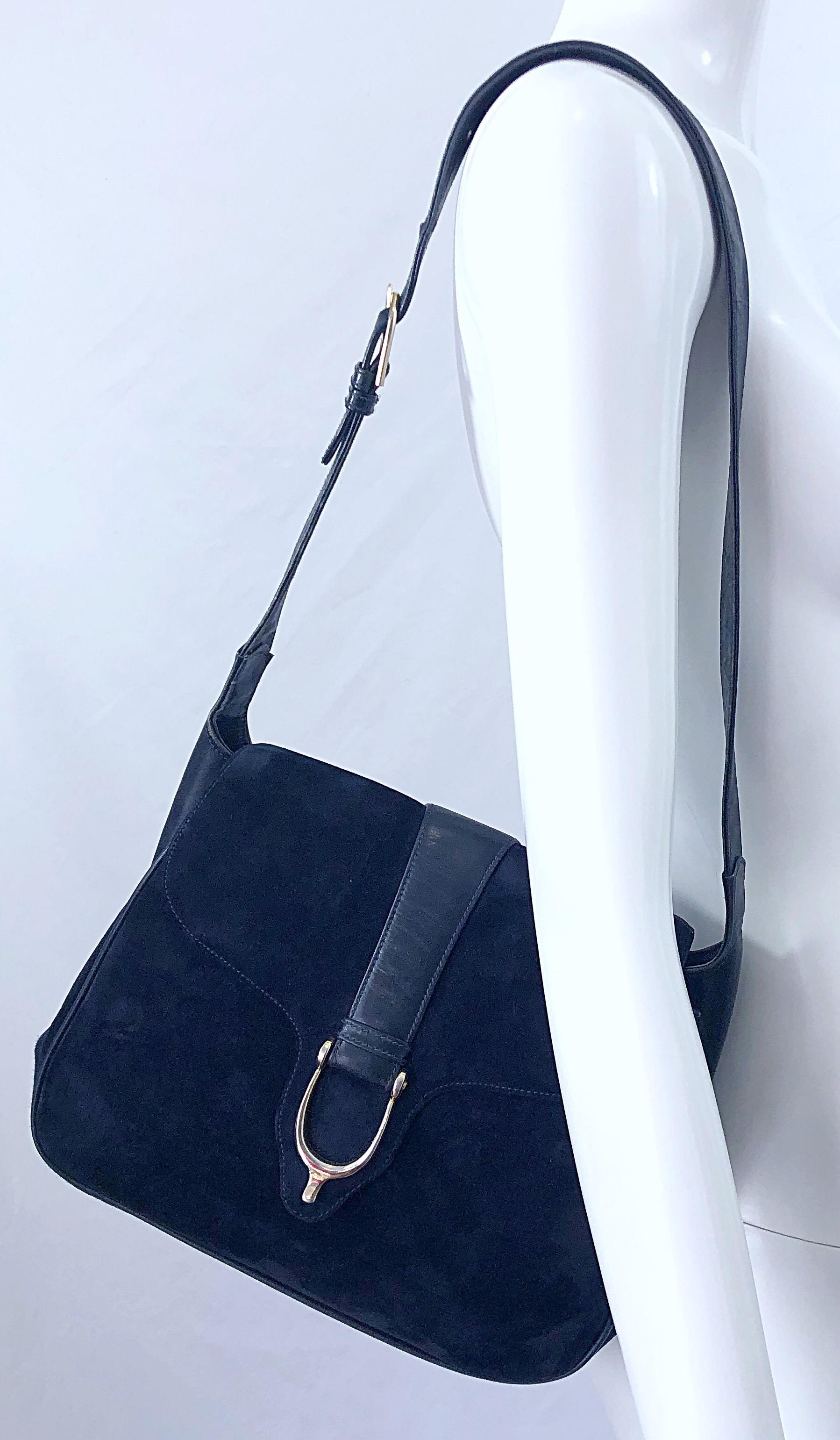 1970s Gucci Large Navy Blue Suede Vintage 70s Hobo Shoulder Bag Purse Handbag 6