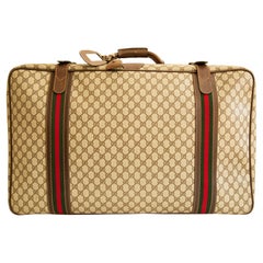 Used 1970s Gucci Large Suitcase GG Canvas with Brown Leather Trim