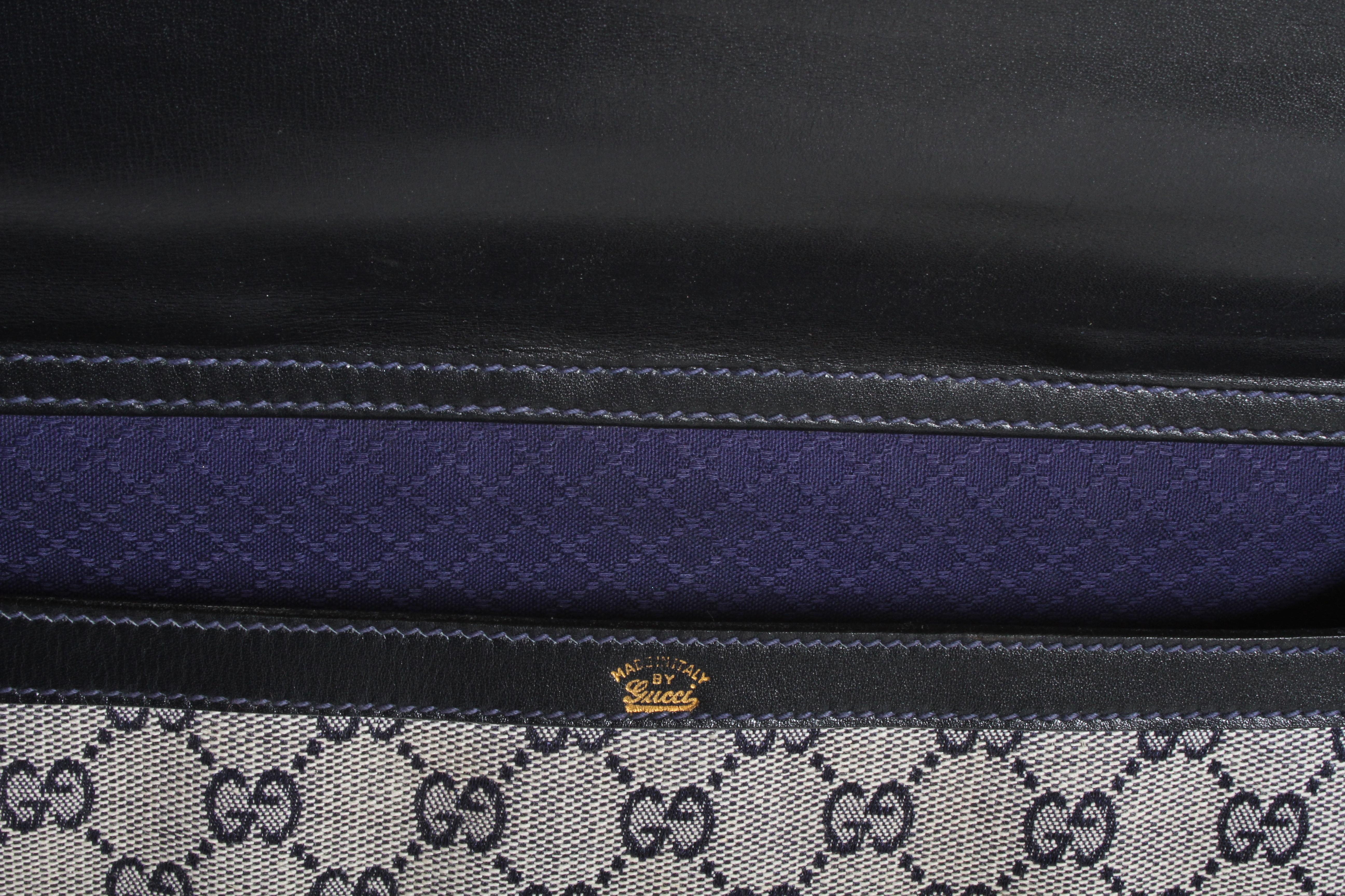 1970s Gucci Leather Attaché Briefcase with Blue GG Monogram 1