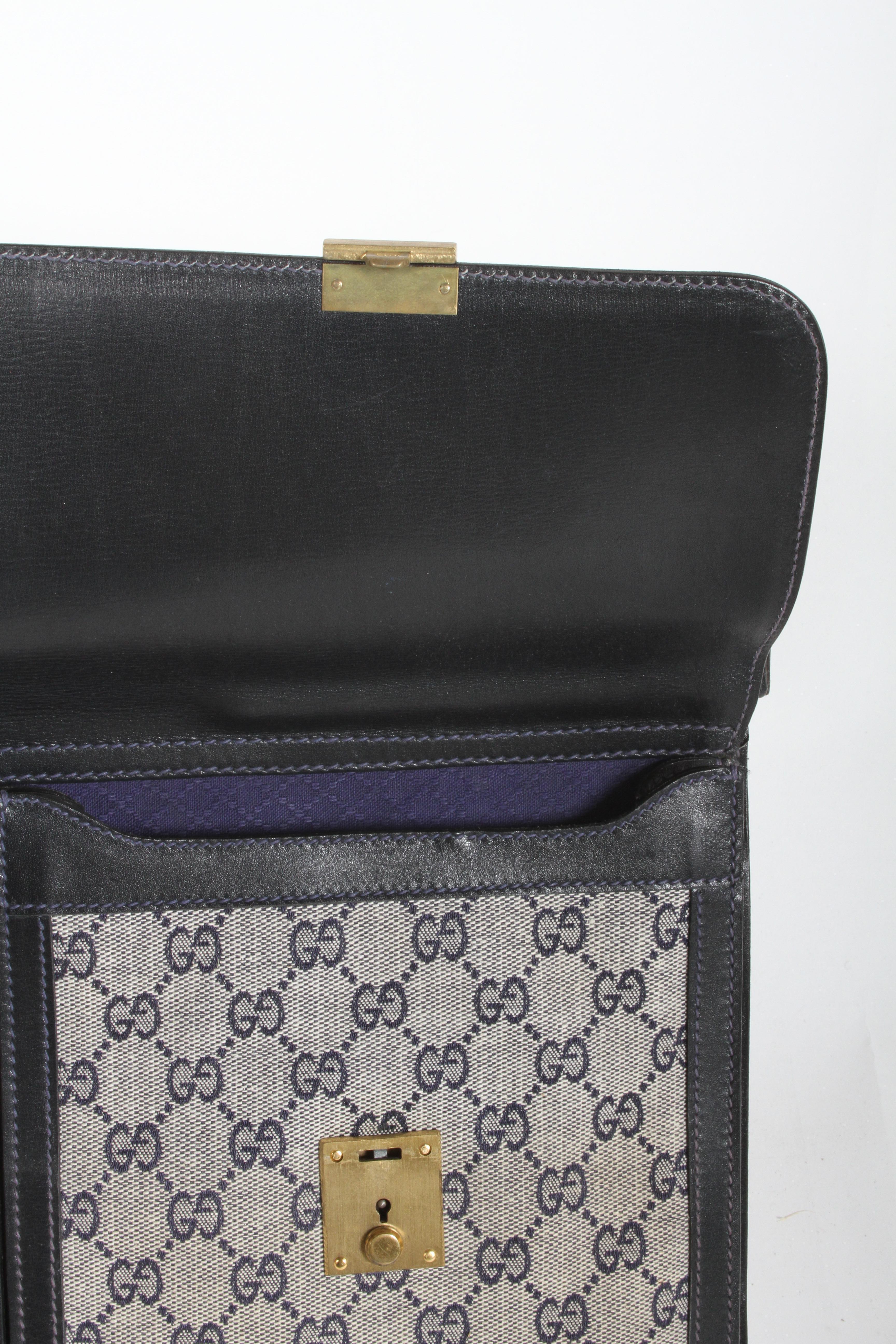 1970er Gucci Attaché-Aktenkoffer aus Leder mit blauem GG-Monogramm im Angebot 5