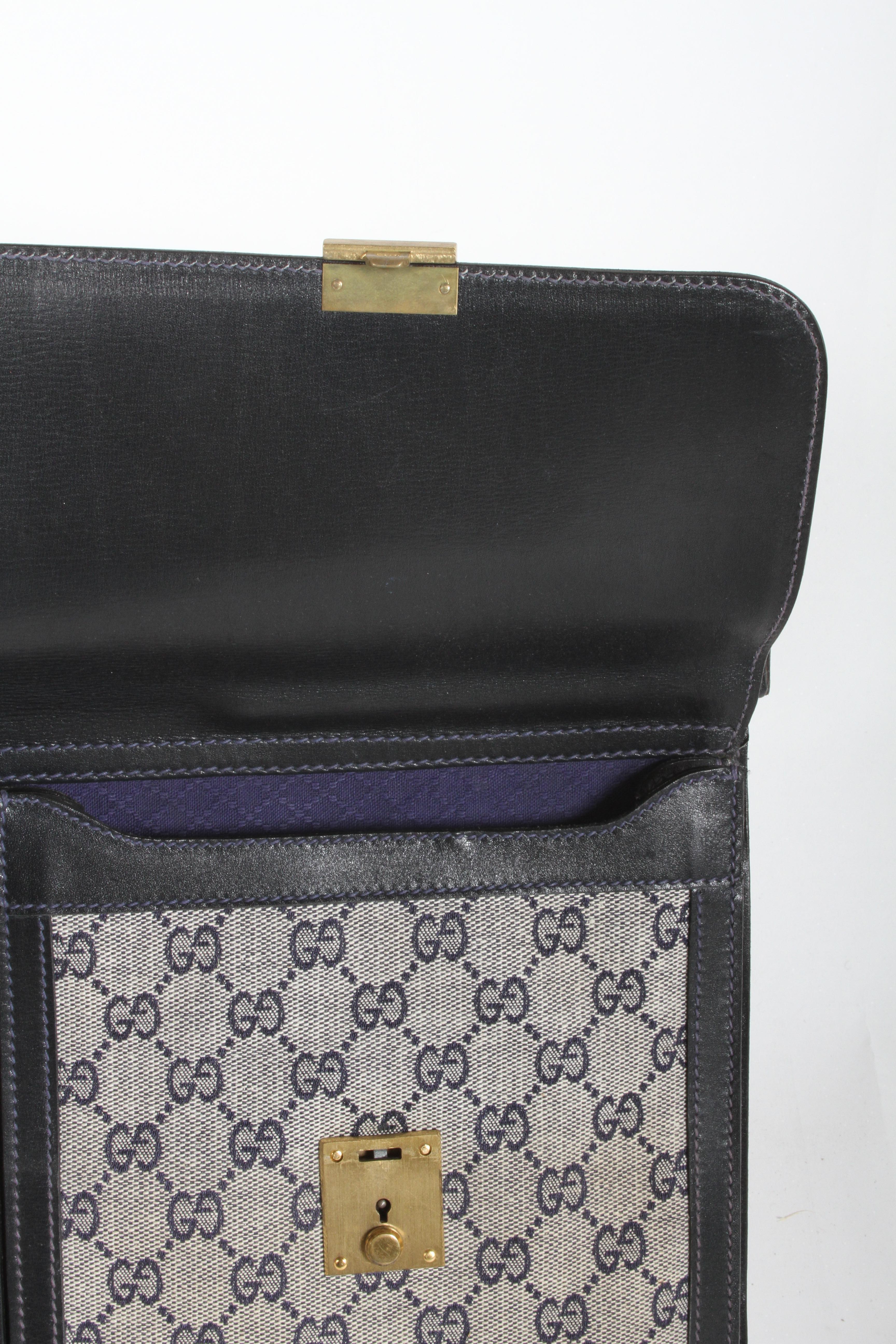 1970s Gucci Leather Attaché Briefcase with Blue GG Monogram 2