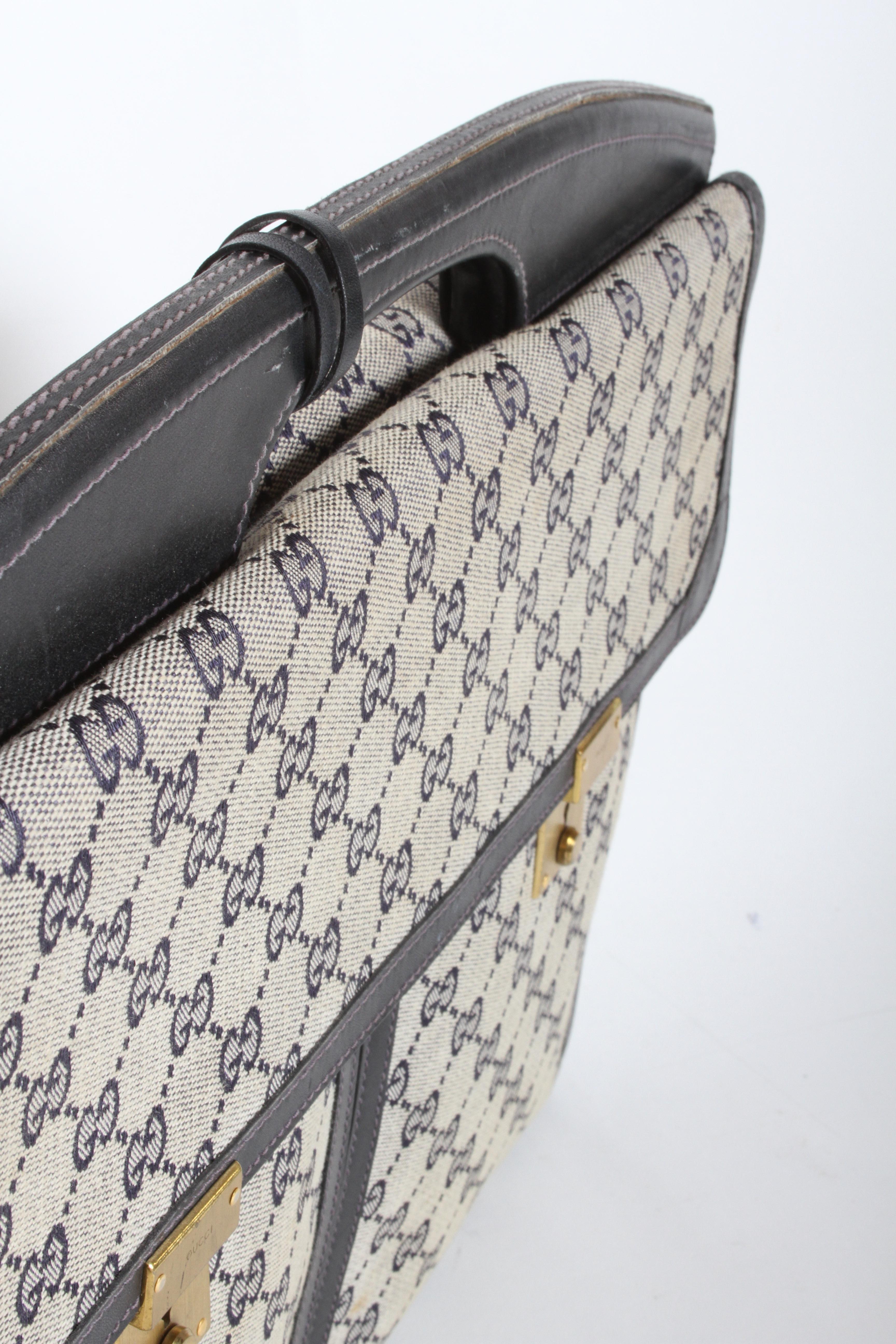 1970s Gucci Leather Attaché Briefcase with Blue GG Monogram 4