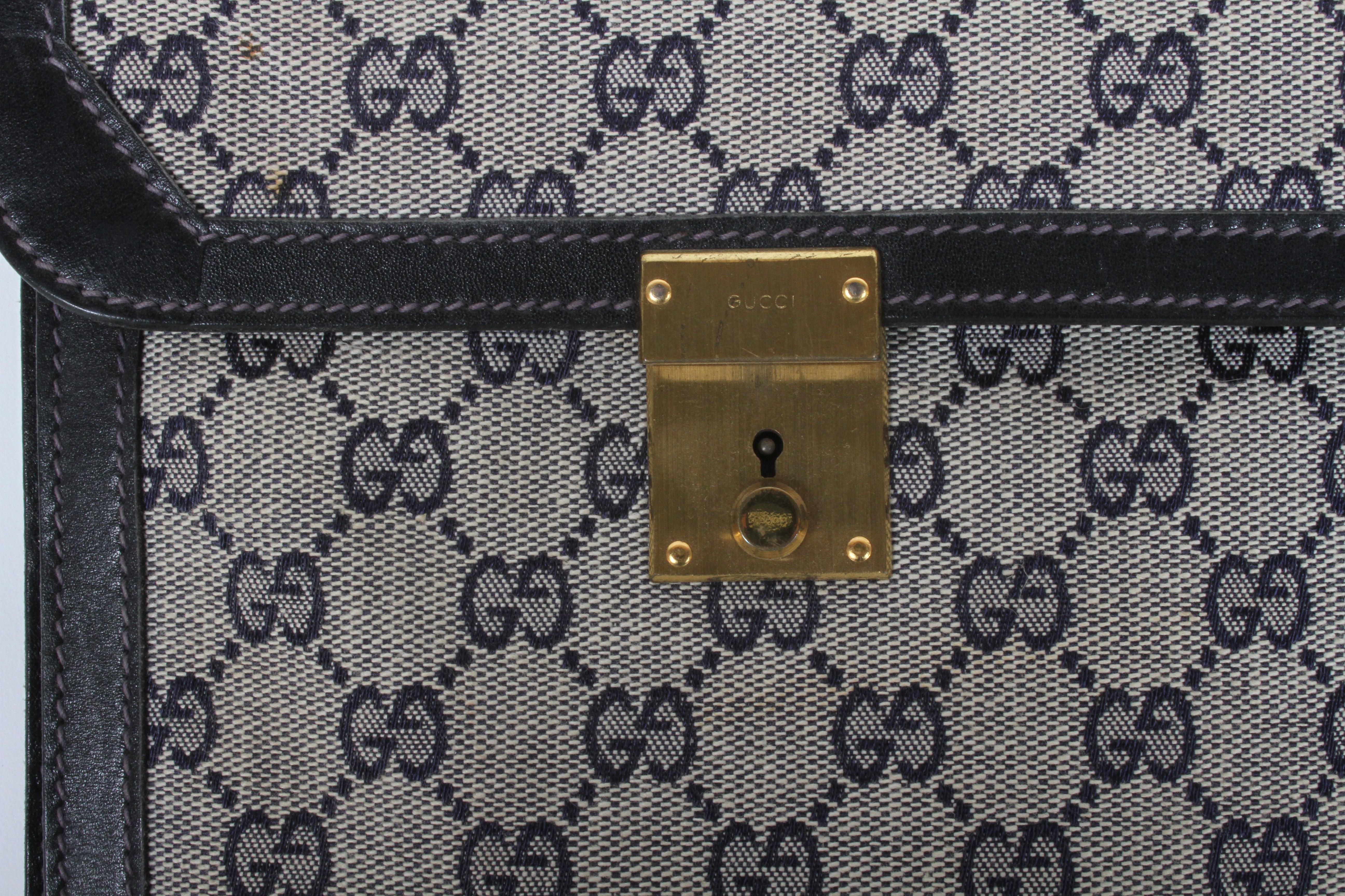 1970s Gucci Leather Attaché Briefcase with Blue GG Monogram For Sale 7