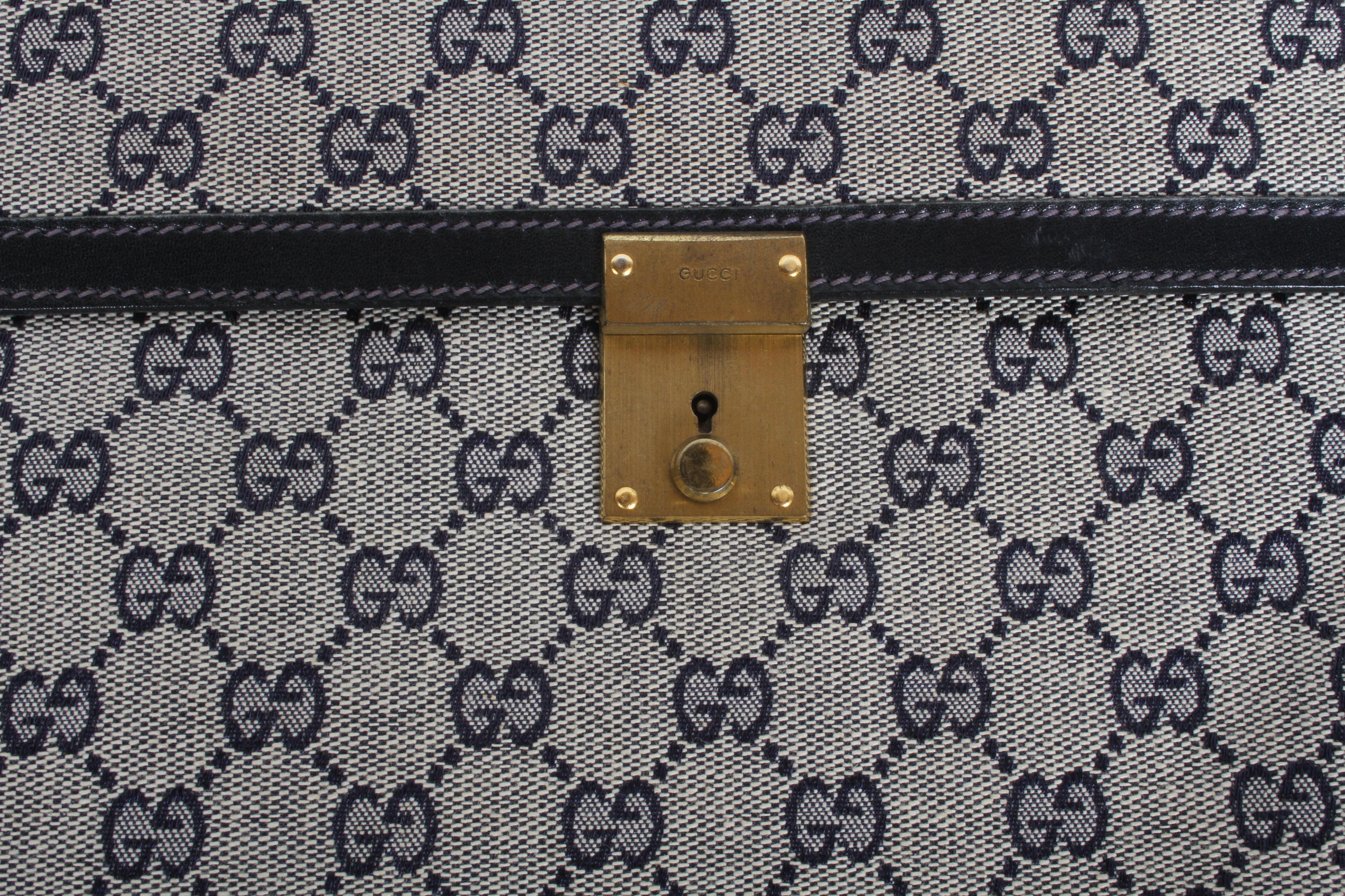 1970er Gucci Attaché-Aktenkoffer aus Leder mit blauem GG-Monogramm im Zustand „Gut“ im Angebot in St. Louis, MO