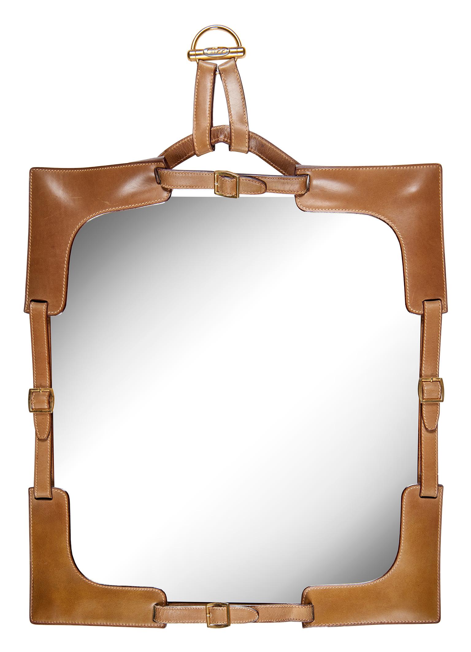 1970s Gucci Leather Framed Mirror For Sale 4