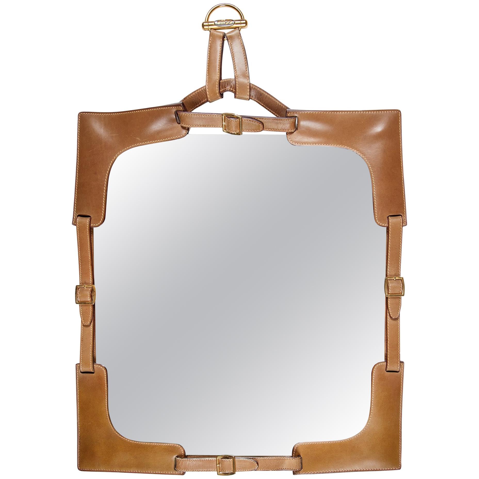1970s Gucci Leather Framed Mirror For Sale