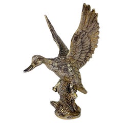1970s Gucci Mallard Duck Gold Washed Metal Figural Statue