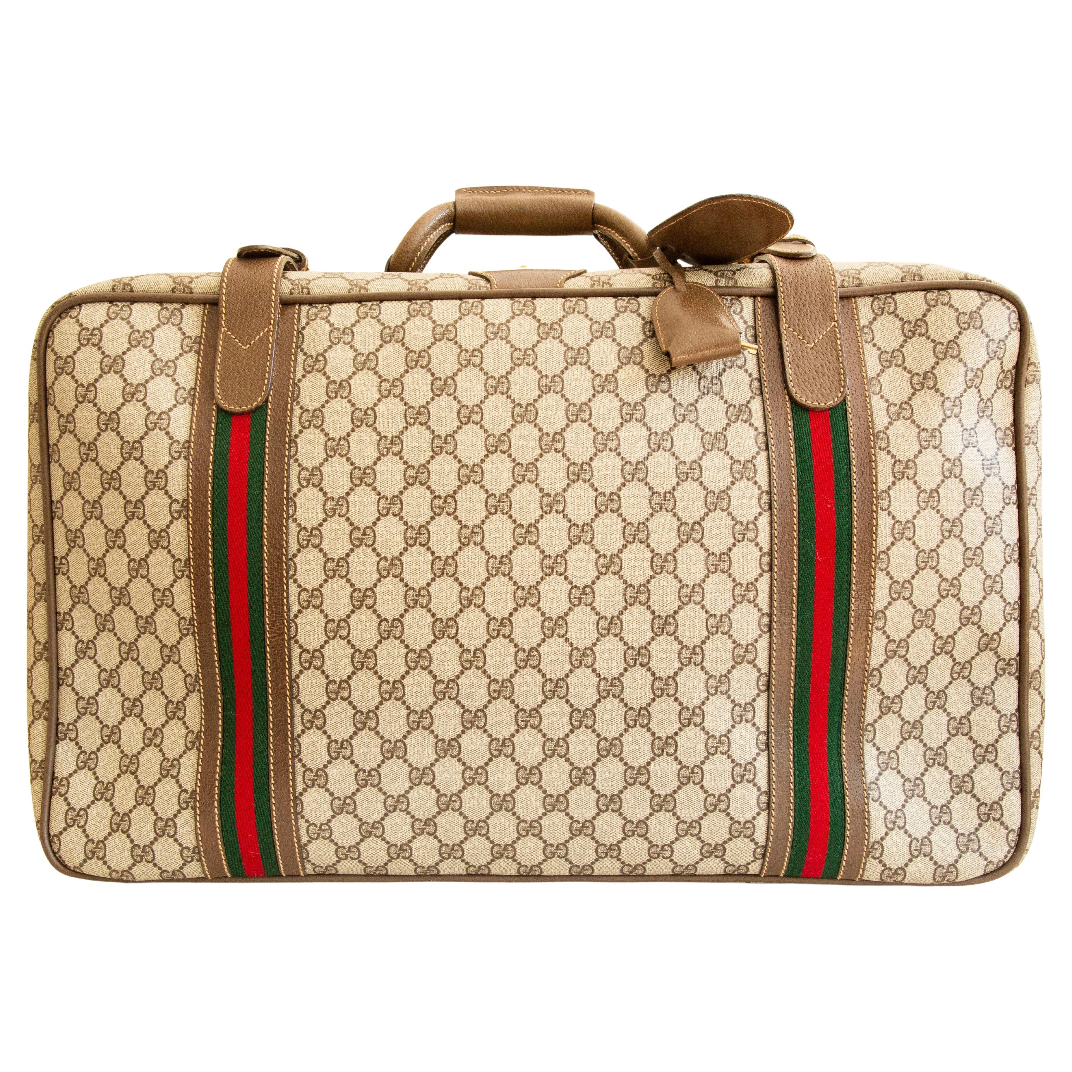 Authenticated Used GUCCI Old Gucci Vintage Travel Bag Boston Unisex 1970's  70'S GG Pattern / Pigskin Gold Hardware Brown Beige 